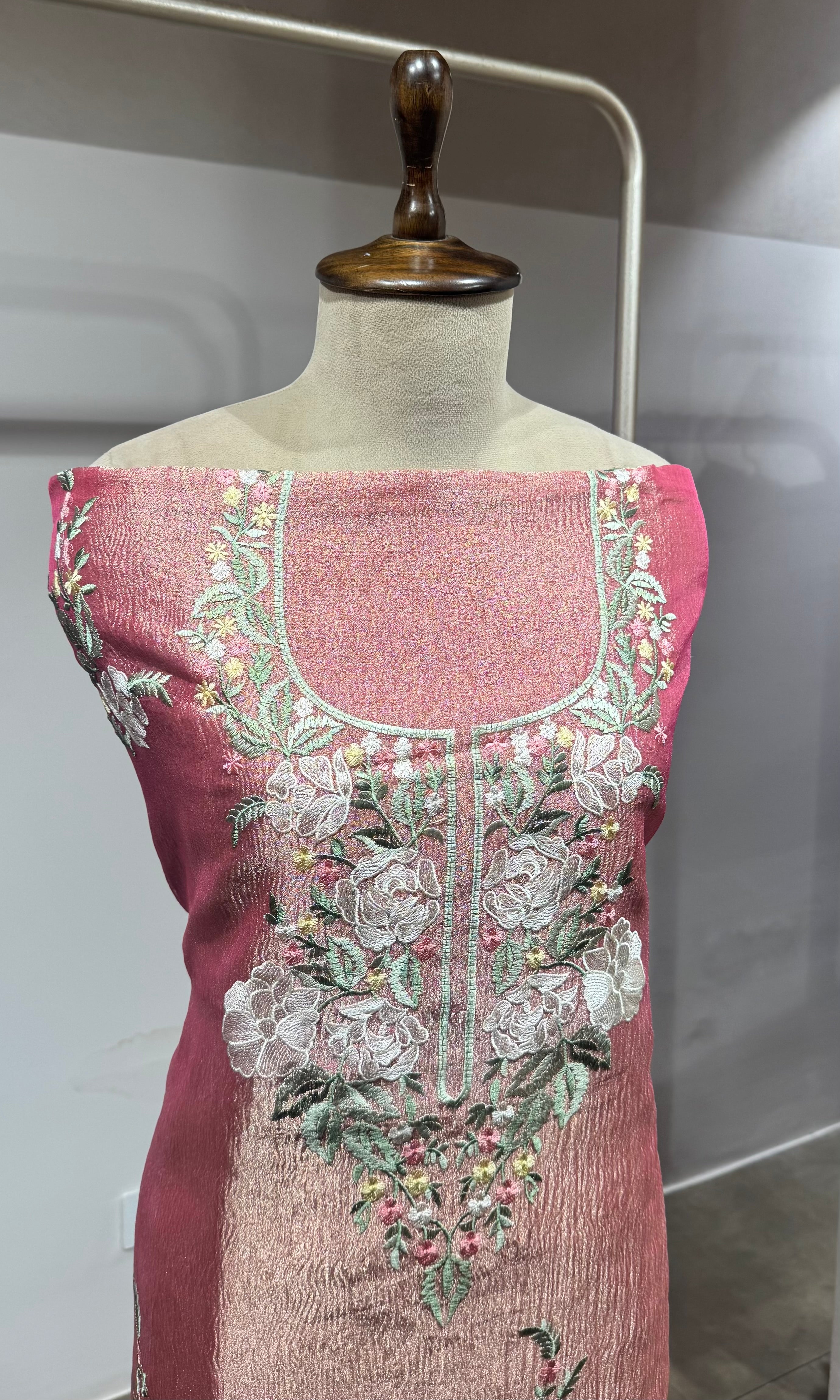 Pink Floral Tissue dress material