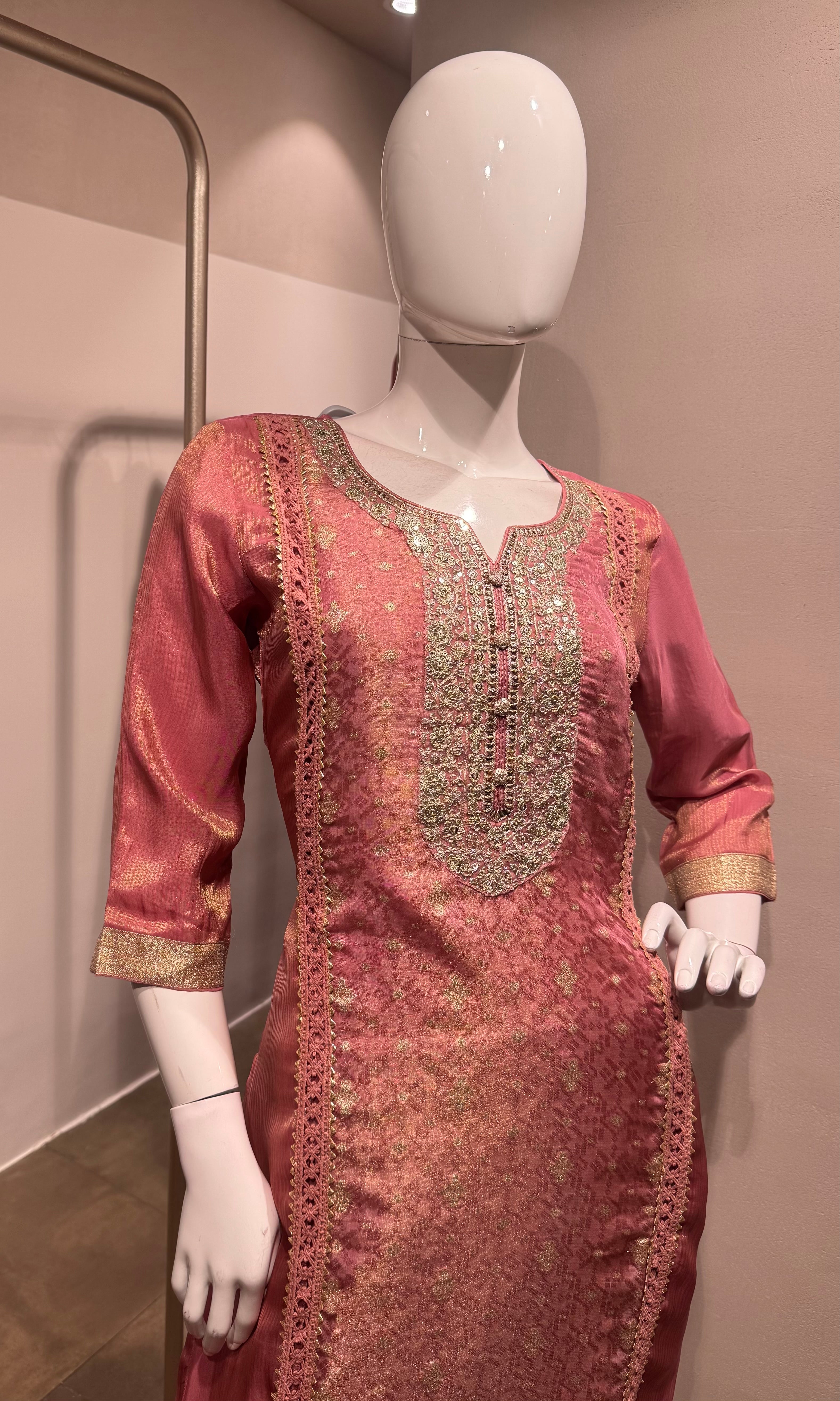 onion Pink Embroidered kurta set