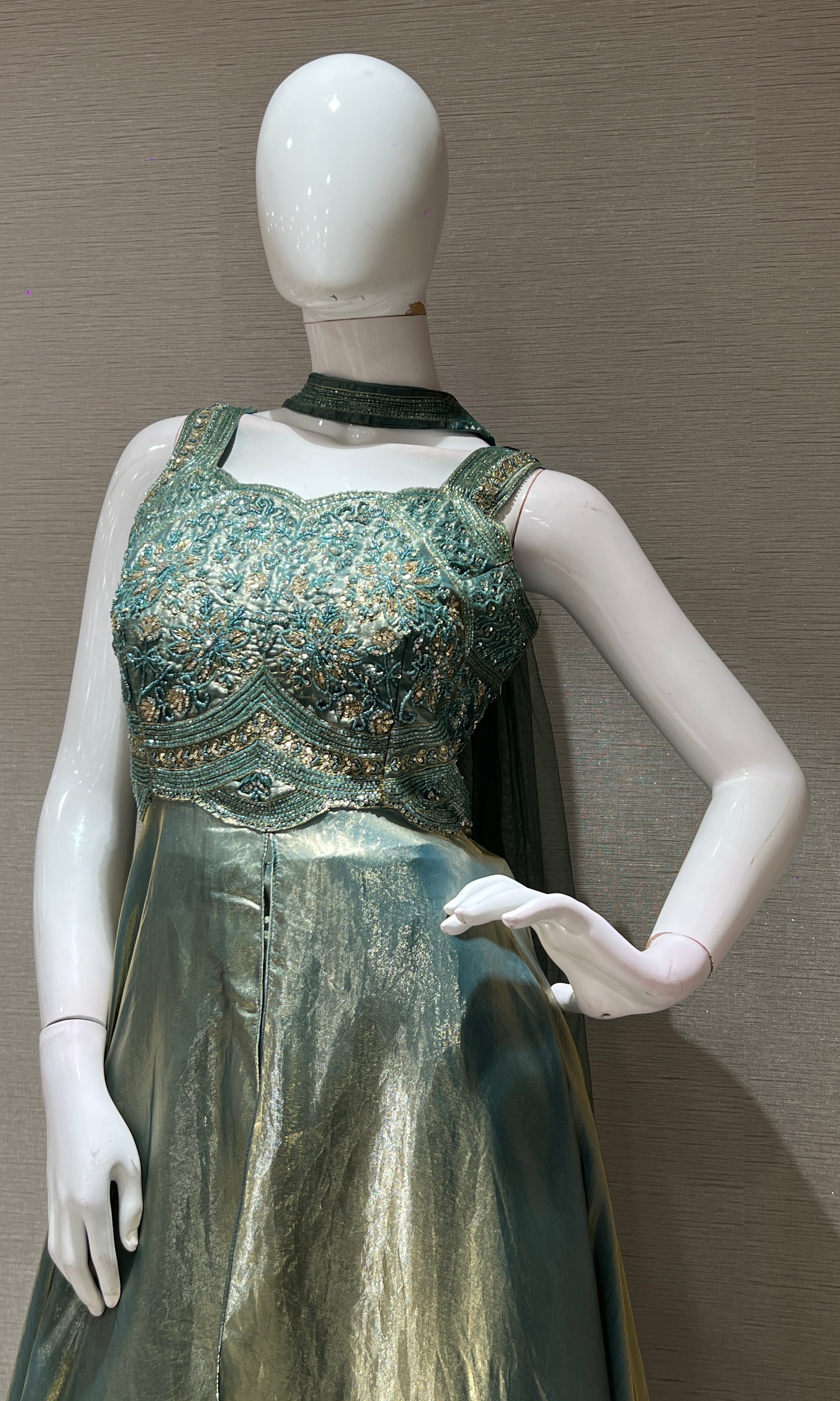 SEA GREEN EMBROIDERED ANARKALI LONG DRESS