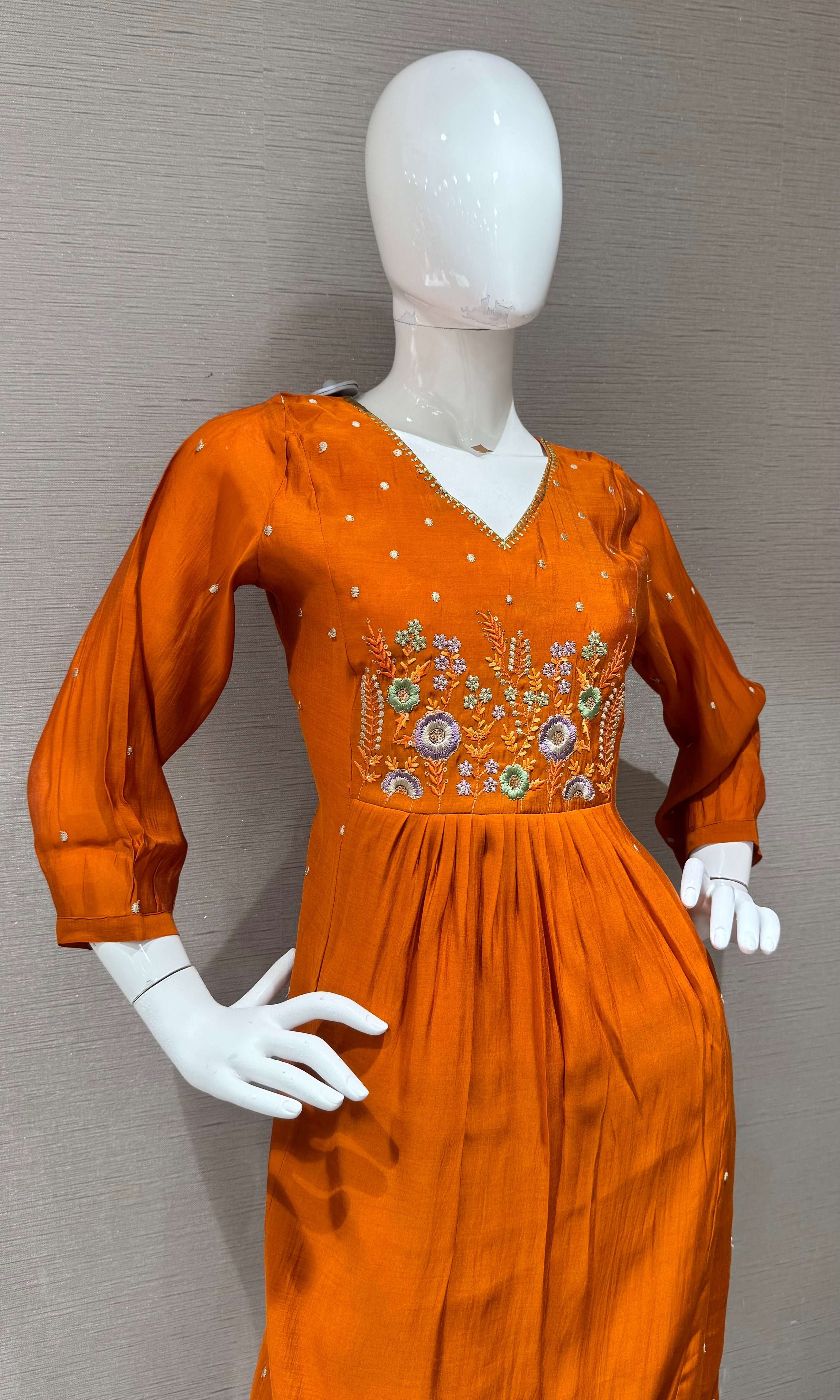 Rust Floral embroidery kurta set