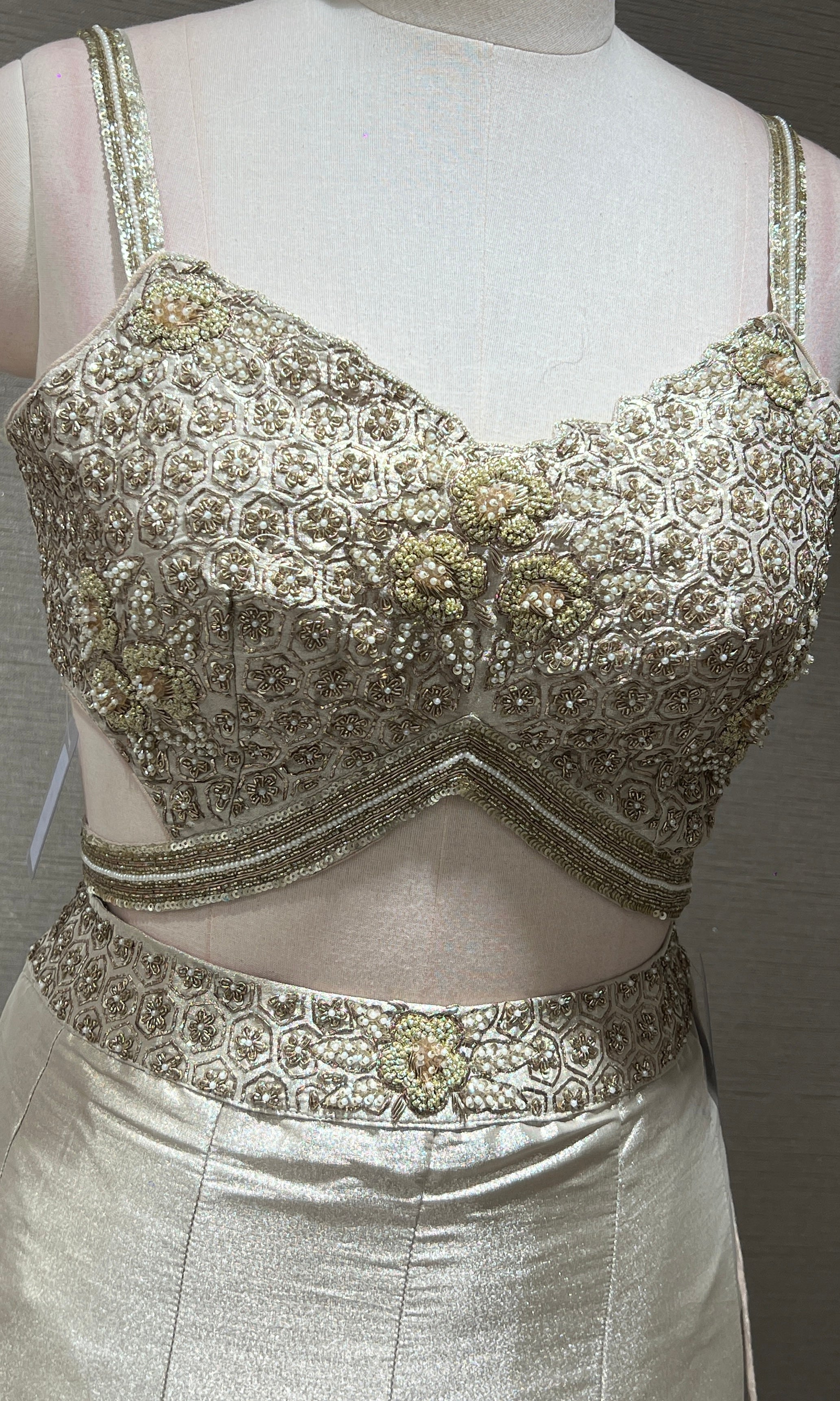 Gold Lehenga with mobile pocket