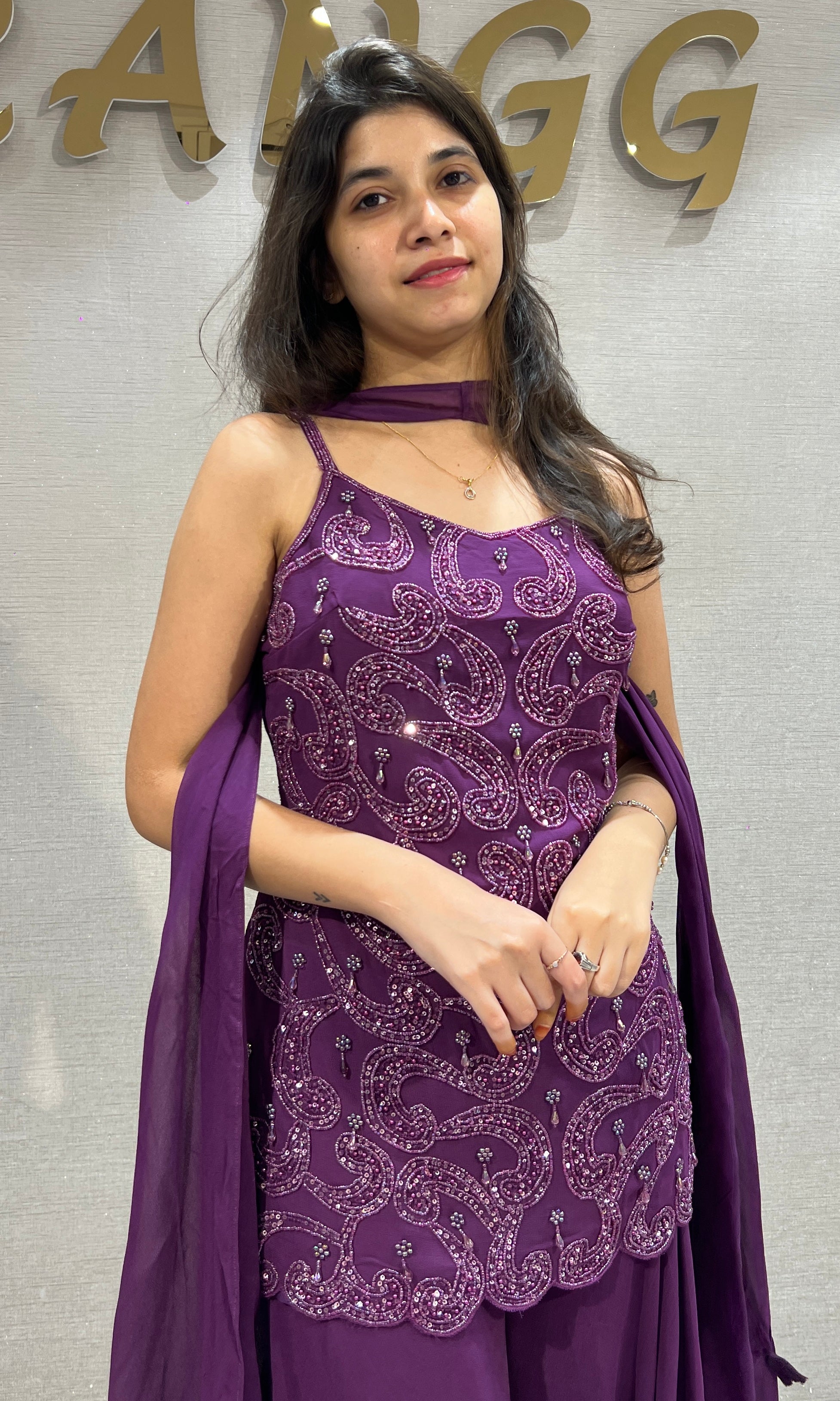 Purple Floral Embroidered Sharara set