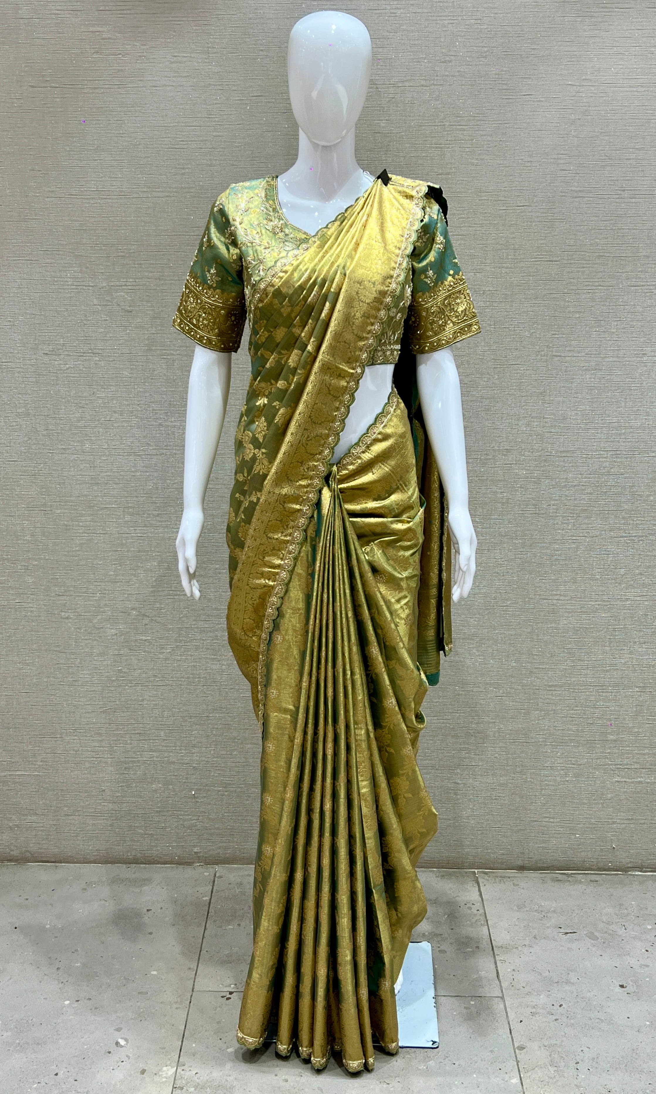 Green saree with ready blouse