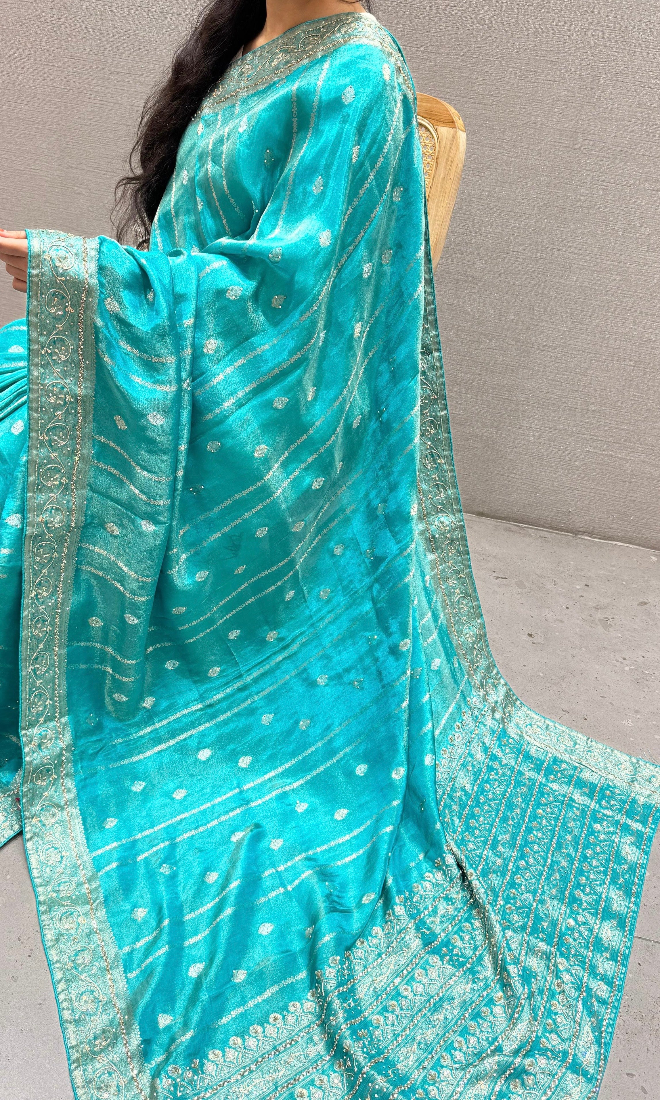 Firozi sea blue Banarasi saree