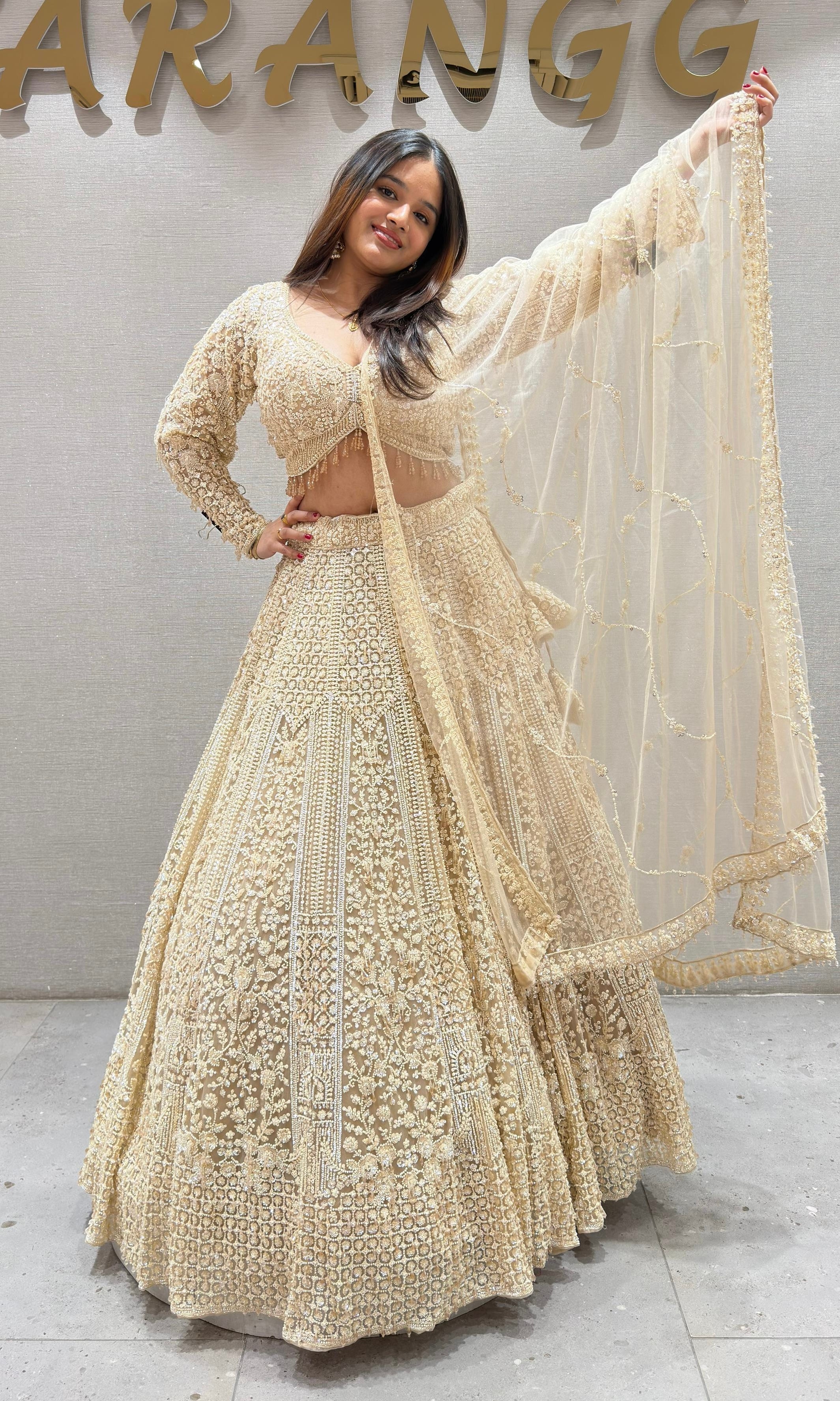 Ivory HEAVY GOLDEN EMBROIDERED Lehenga