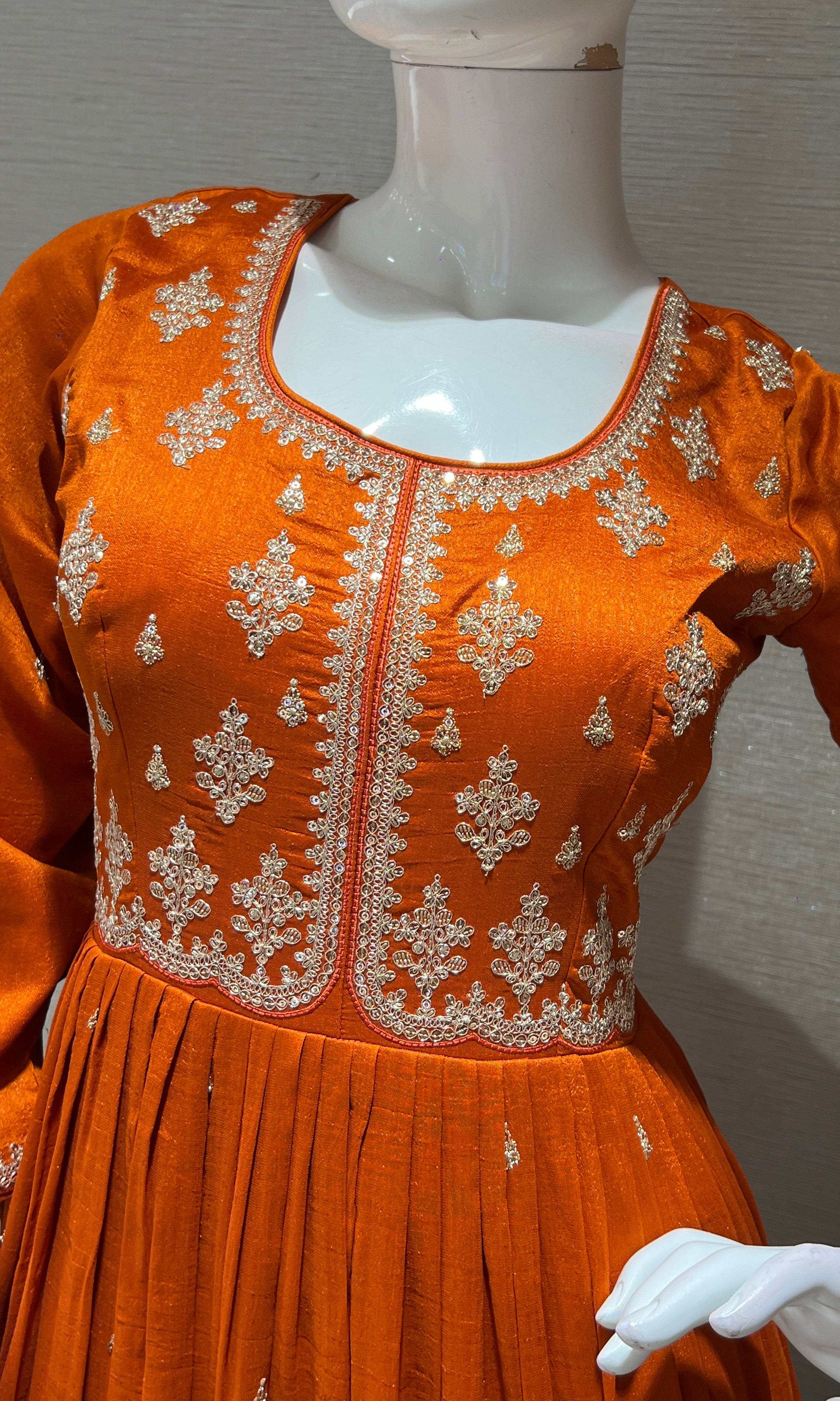 Rust EMBROIDERED LONG ANARKALI DRESS