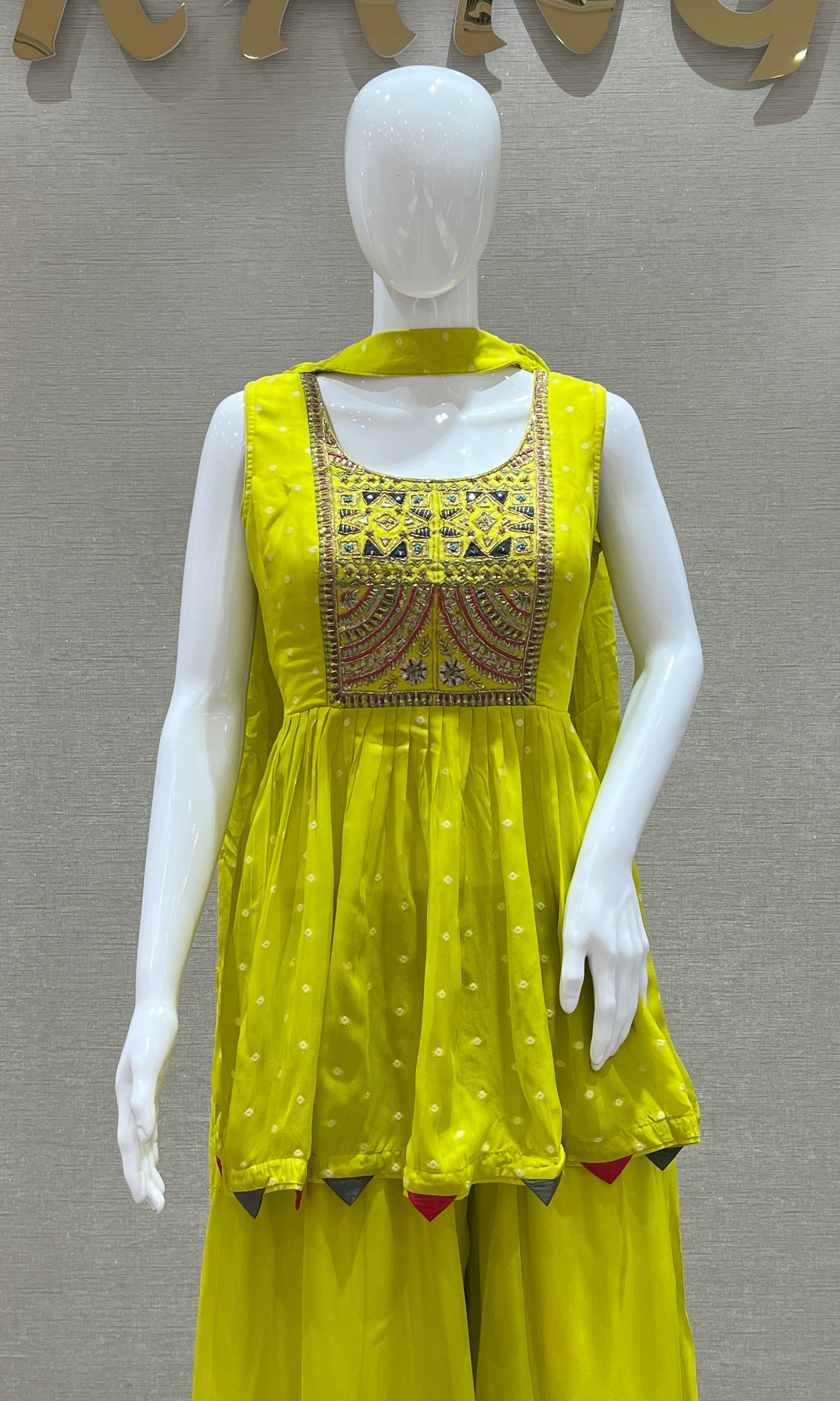 Green peplum top with Palazzo and neck duppata