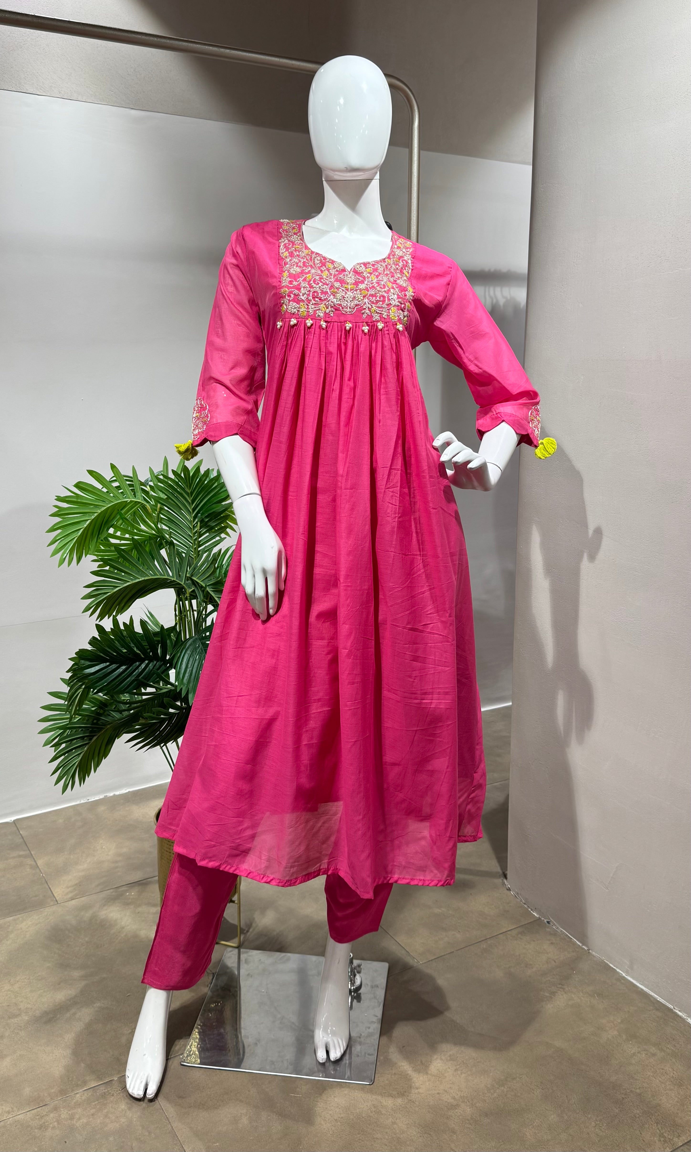 RANI Floral Embroidered Flared Suit with Dupatta