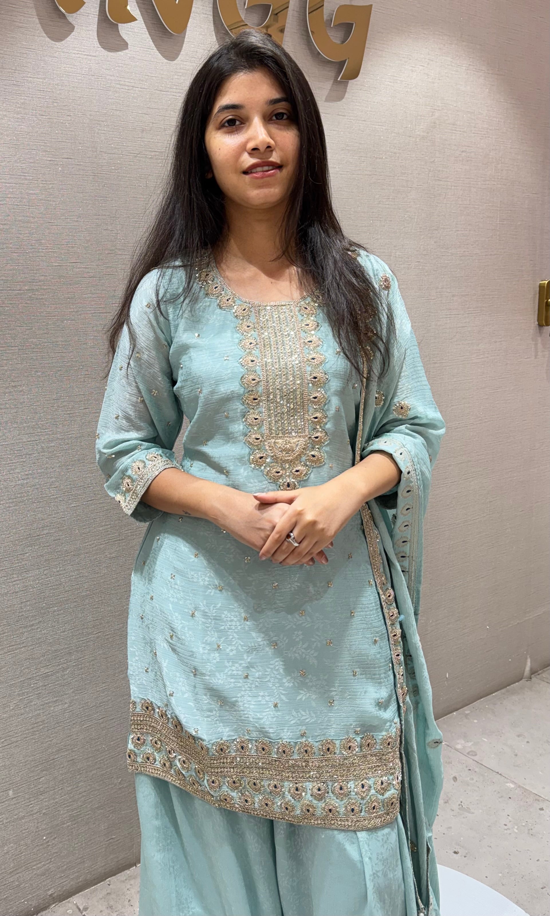 Sea blue GOLDEN EMBROIDERED Sharara SET