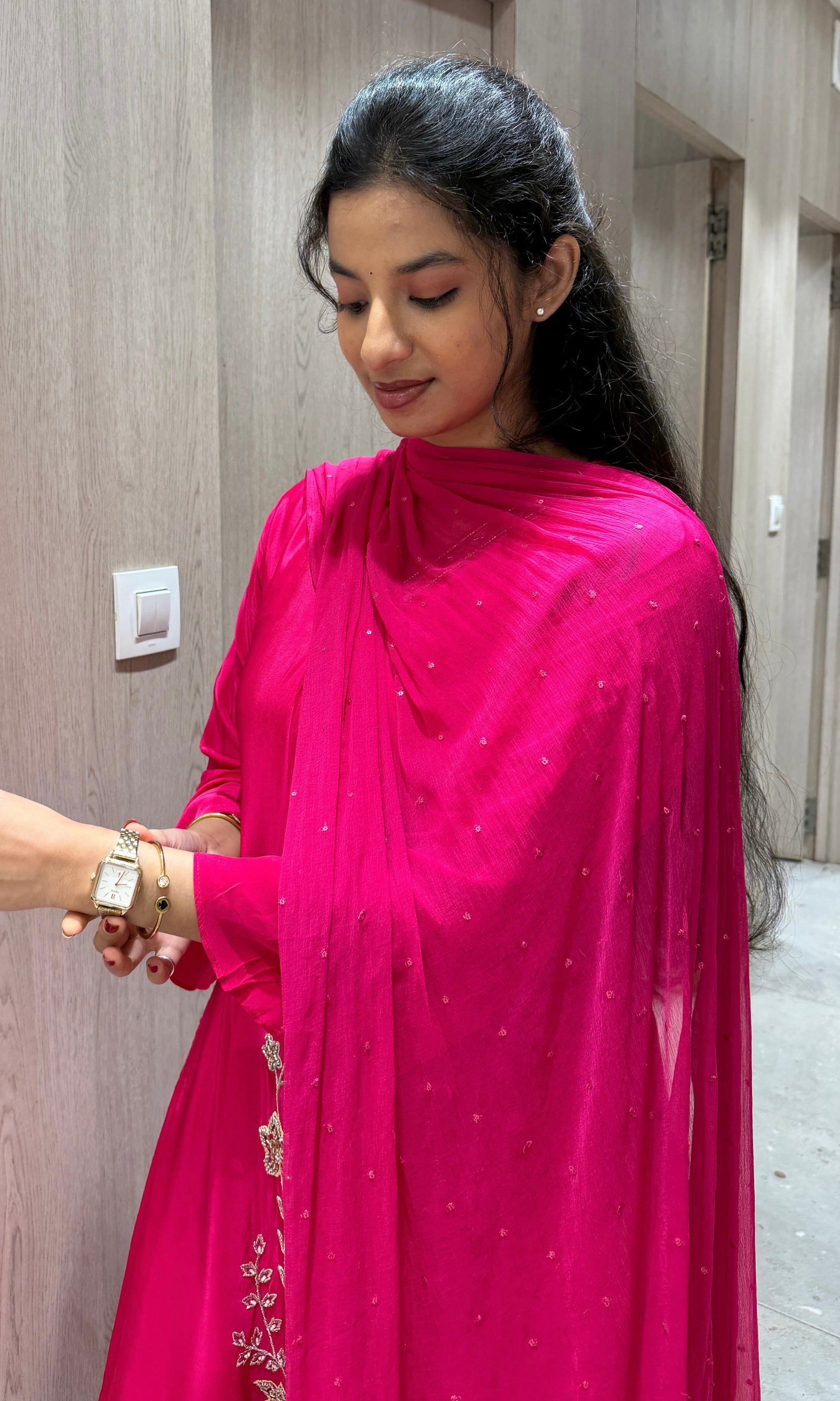 Pink Floral Thread Embroidery Kurta Set