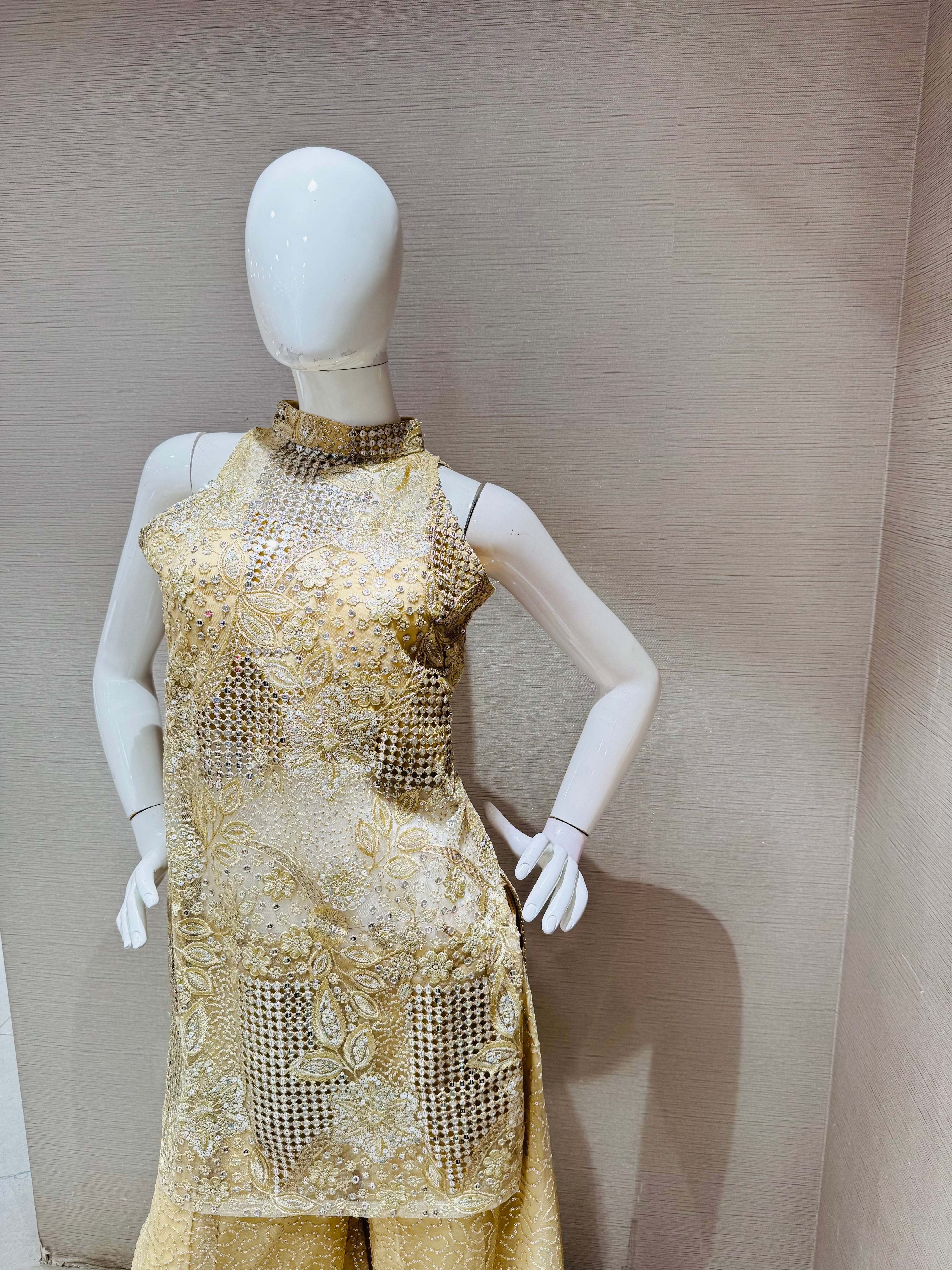 Gold Crystal Embroidered Sharara Set