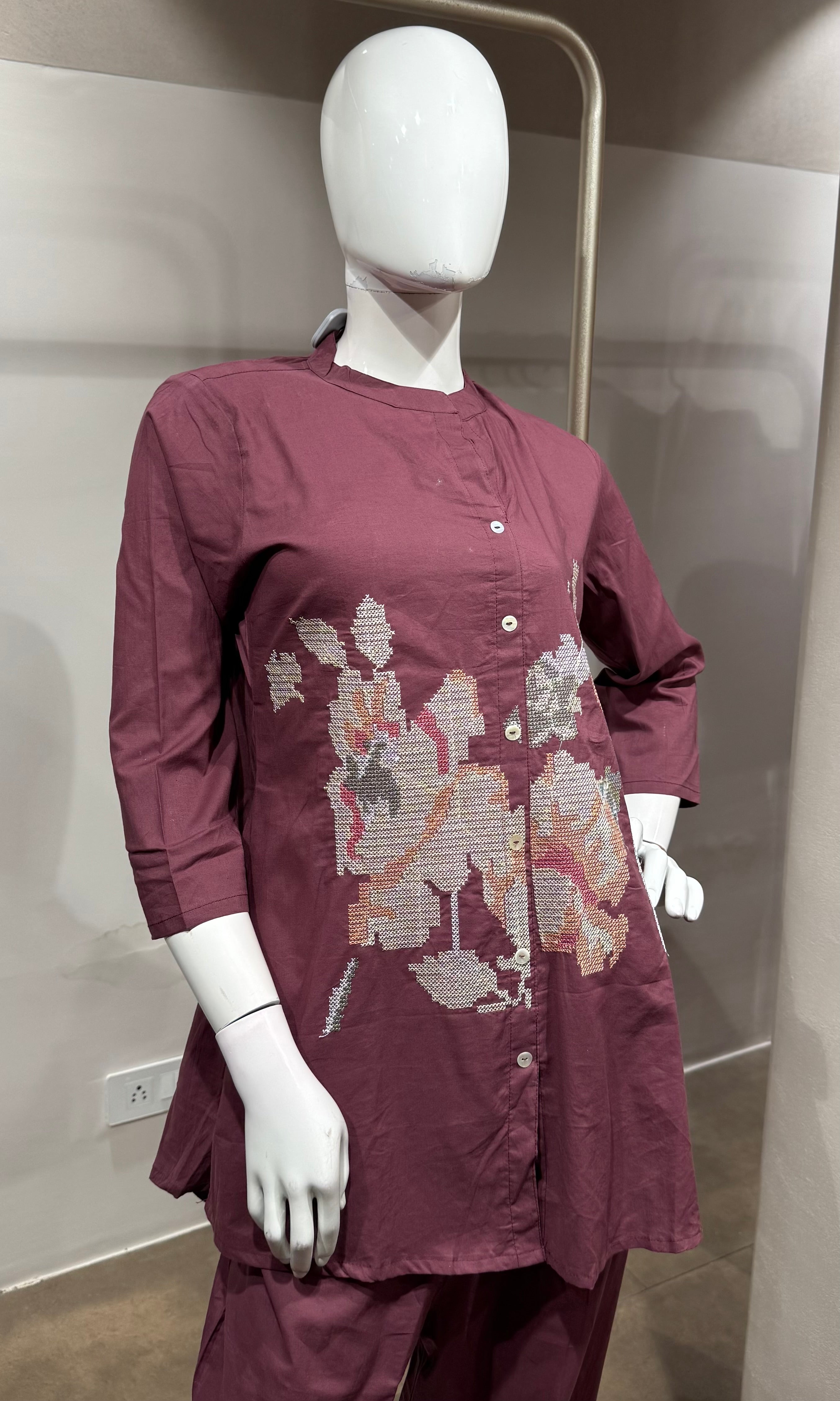 Pink Floral Embroidered Co-Ord Set