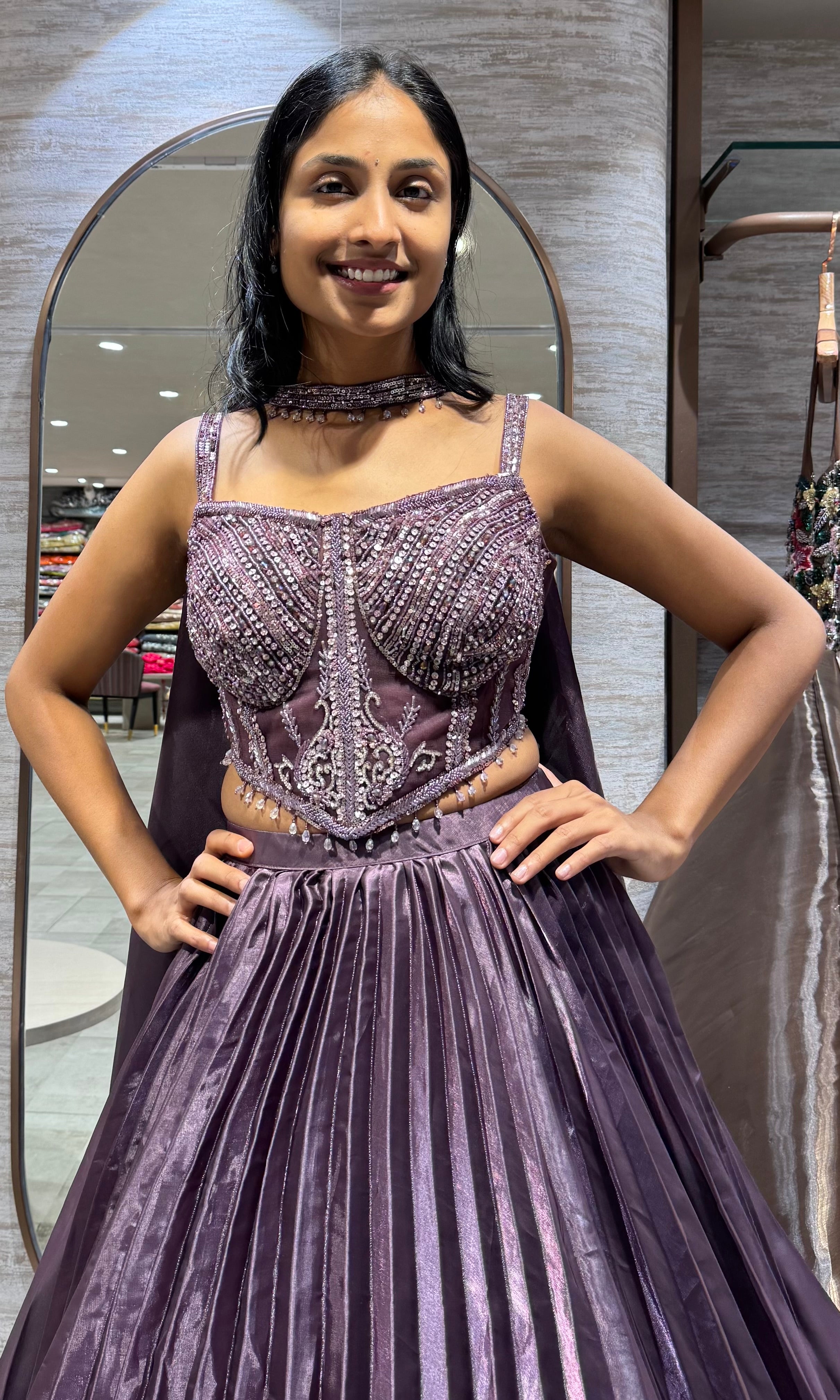 purple plum embellished lehenga