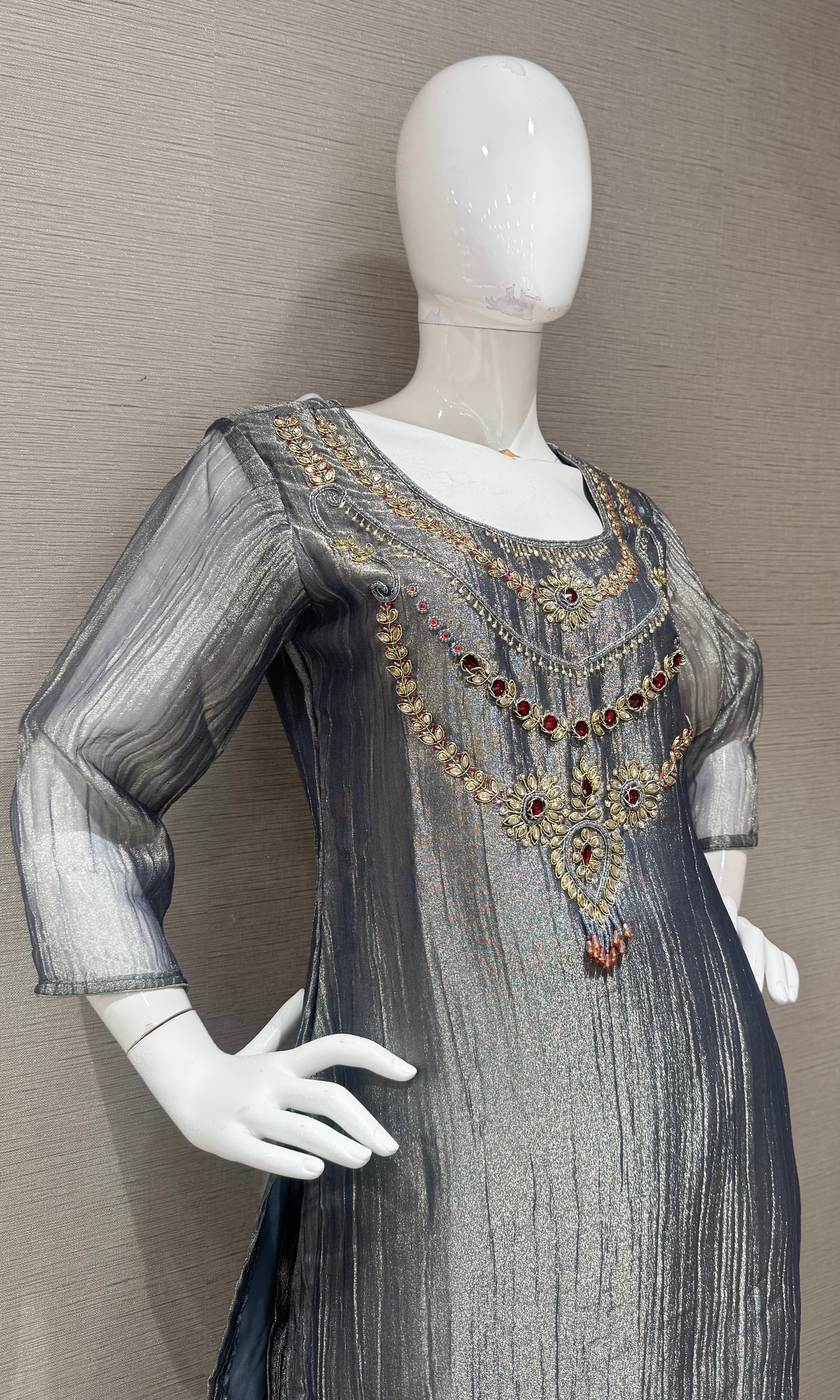 Grey Shimmer Cord Palazzo Set