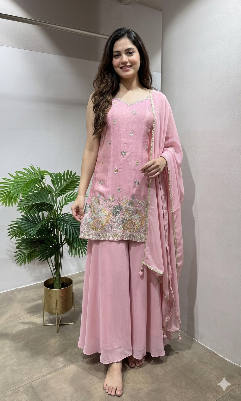 BABY PINK Georgette Sharara set