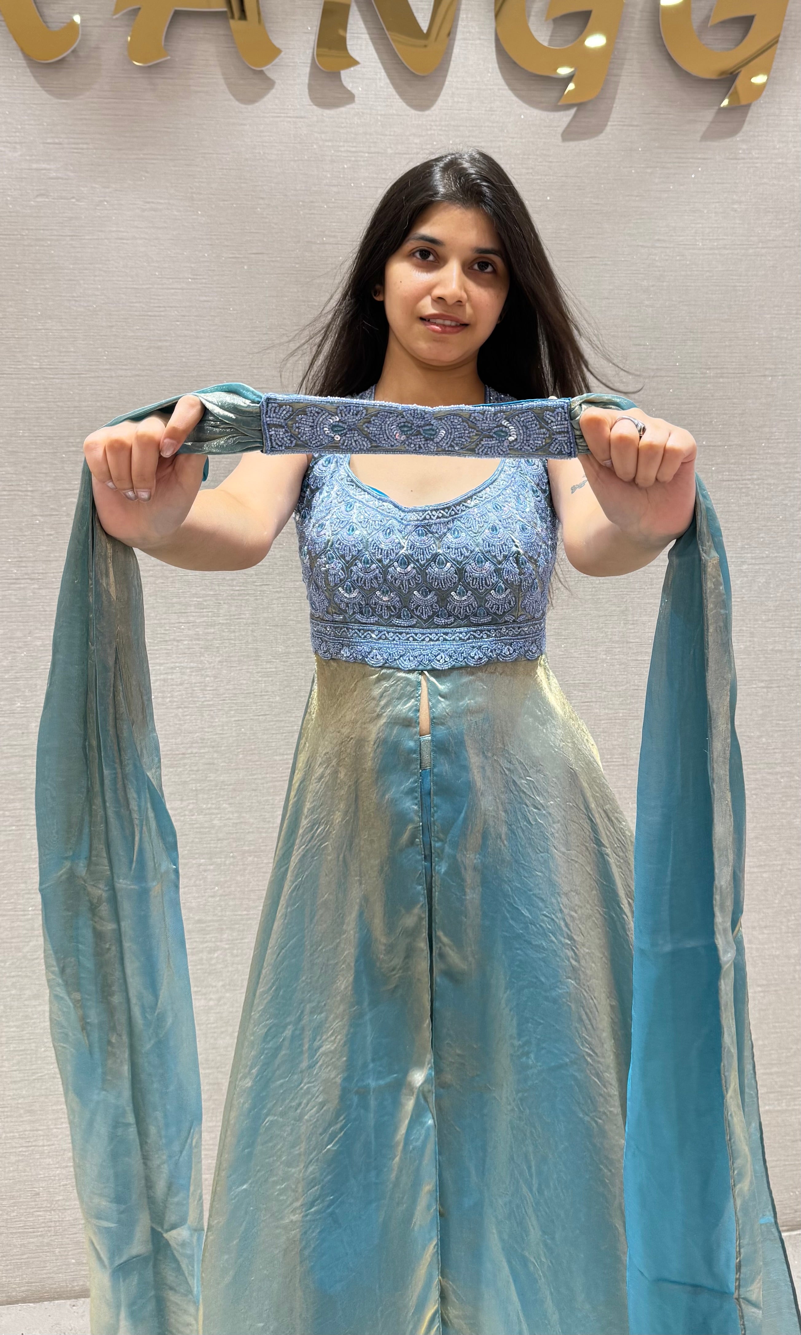 LIGHT Blue Shimmer Tissue Palazzo Set