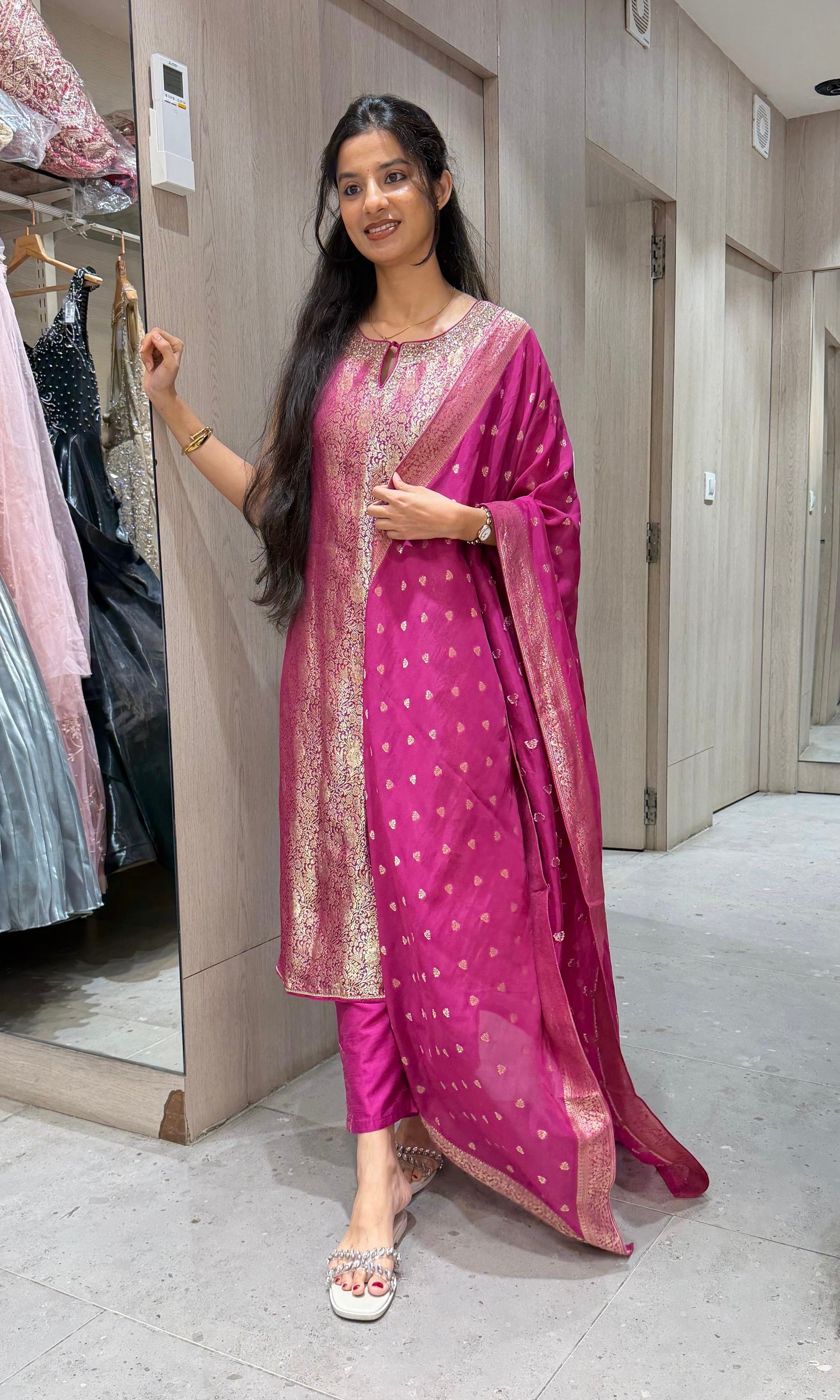 Violet Banarasi ethnic kurta set