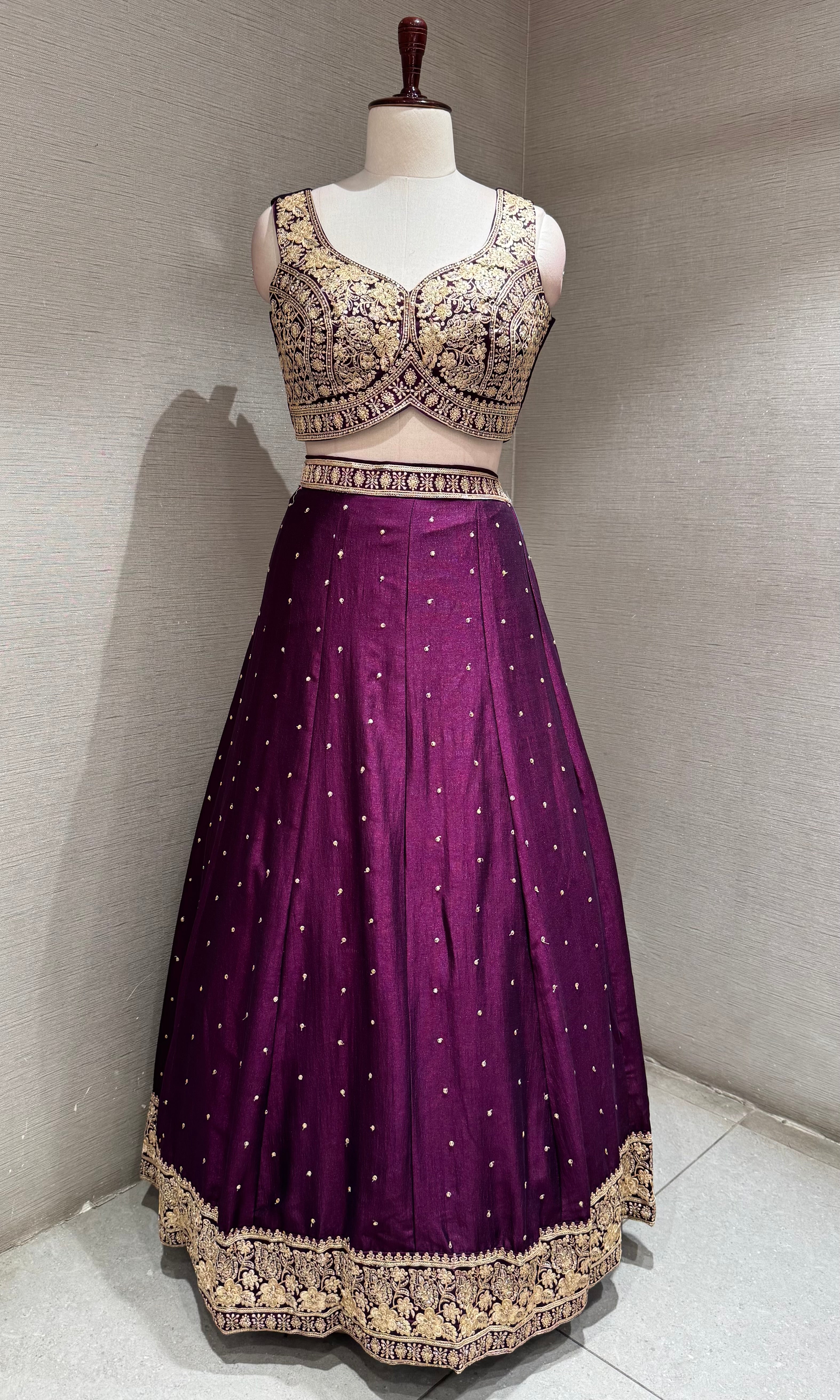 Wine Embroidered Lehenga Choli Set