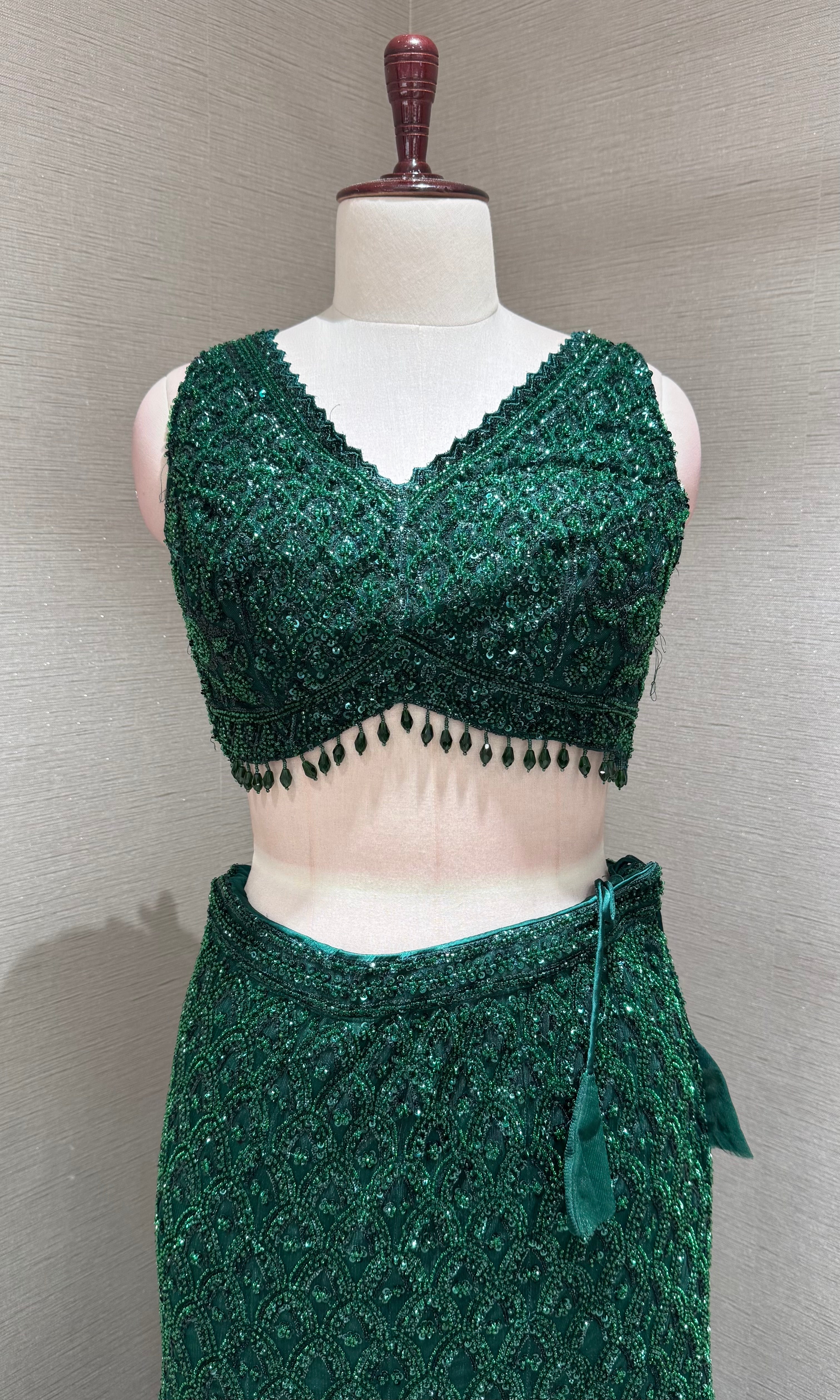Green Fish Cut Sequined Lehenga Choli Set