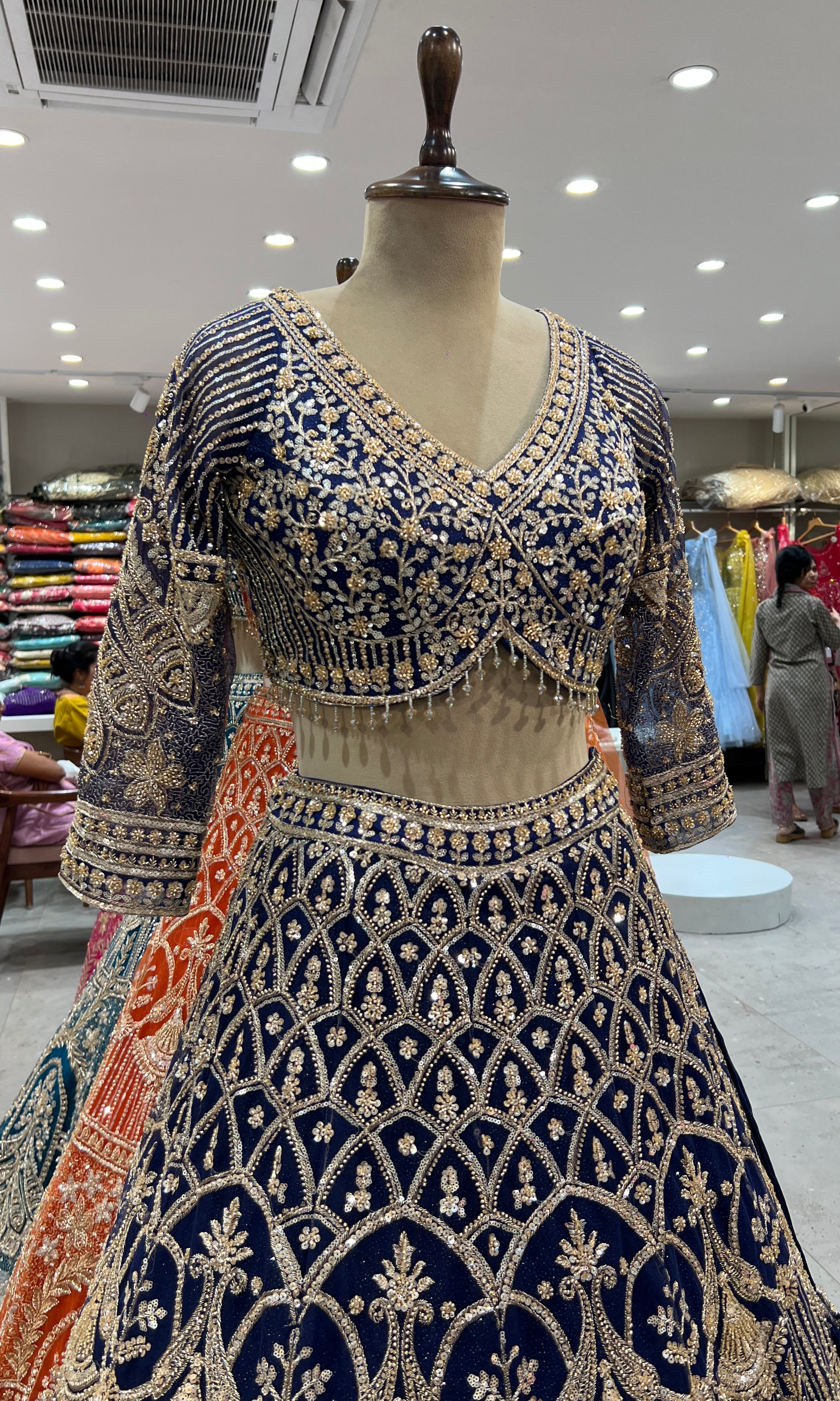 Navy blue GOLDEN EMBROIDERY lehanga