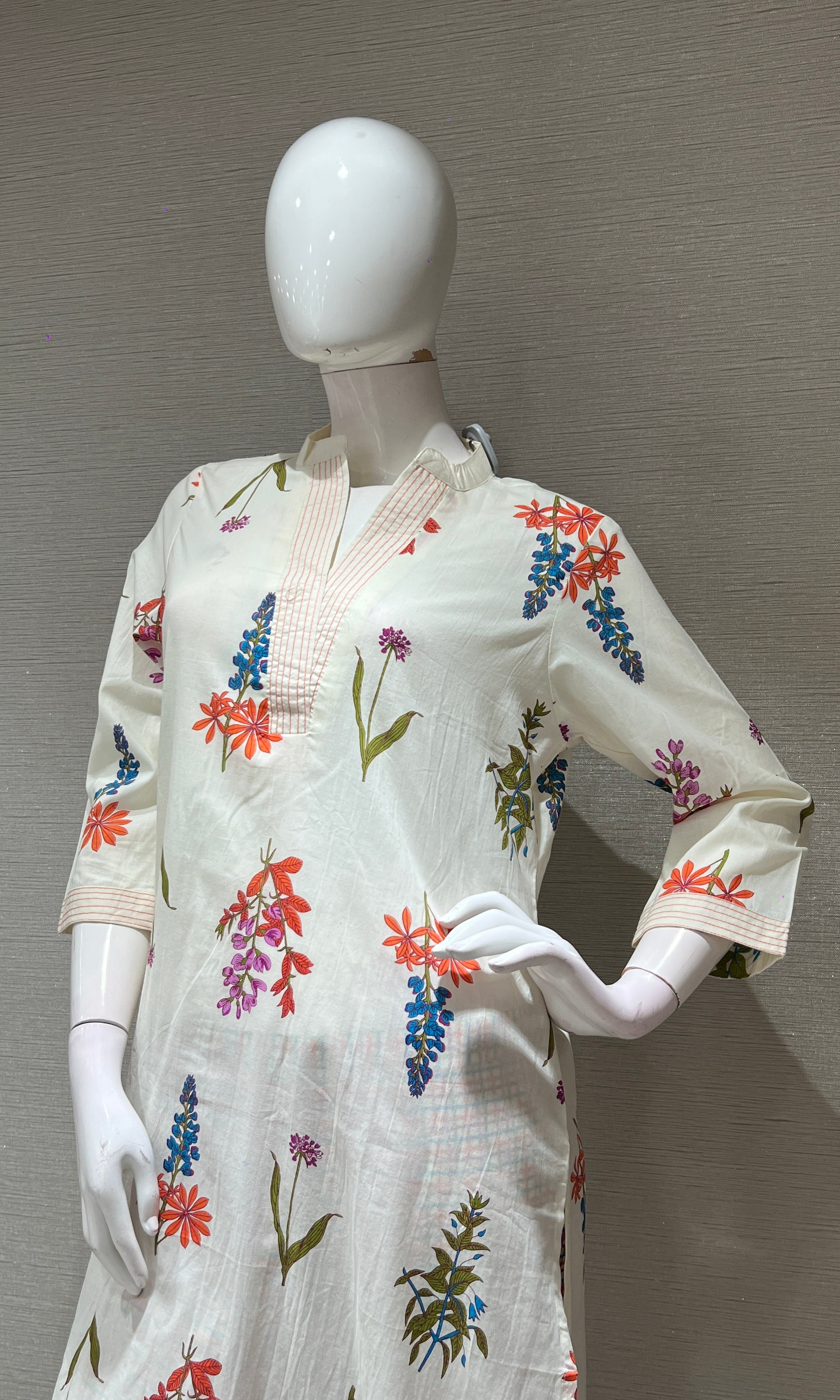 HALF white FLORAL KURTI SET