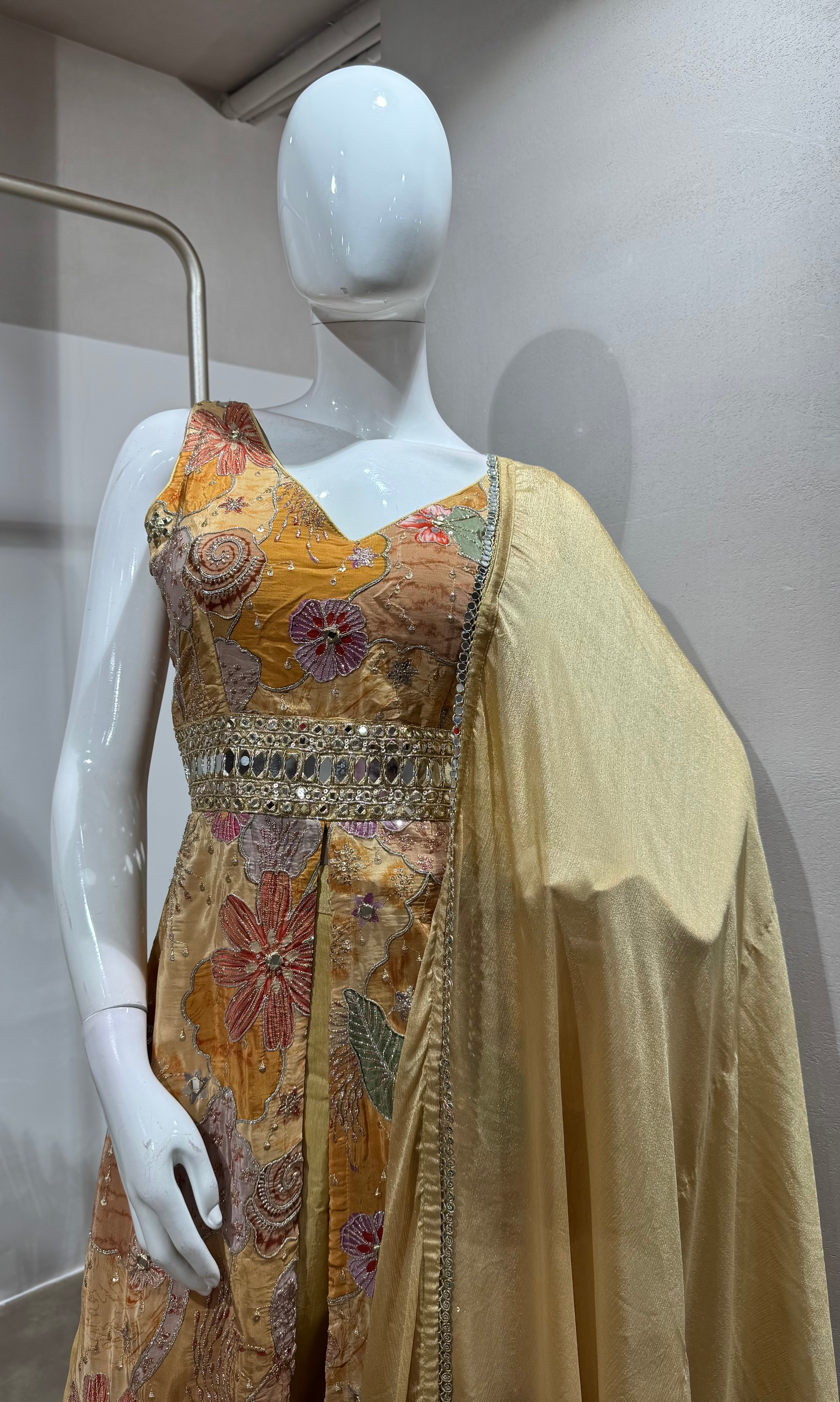 LIGHT YELLOW Georgette Shrug & Palazzo Set