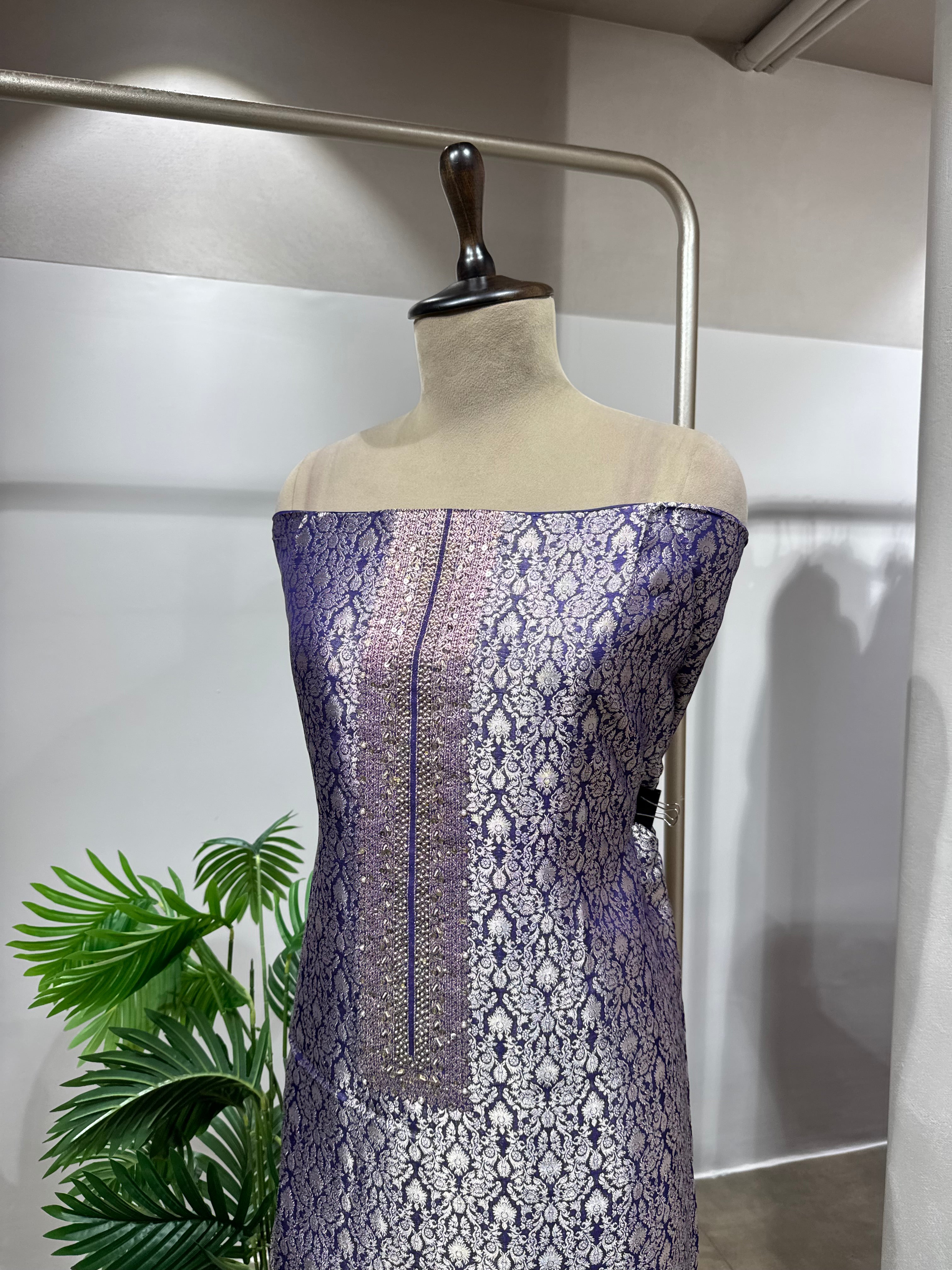 PURPLE & Silver Banarasi Silk DRESS MATERIAL