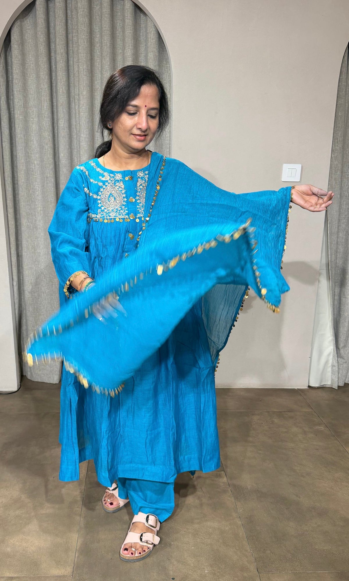 RAMA BLUE COTTON ETHNIC A LINE KURTA SET WITH DUPATTA