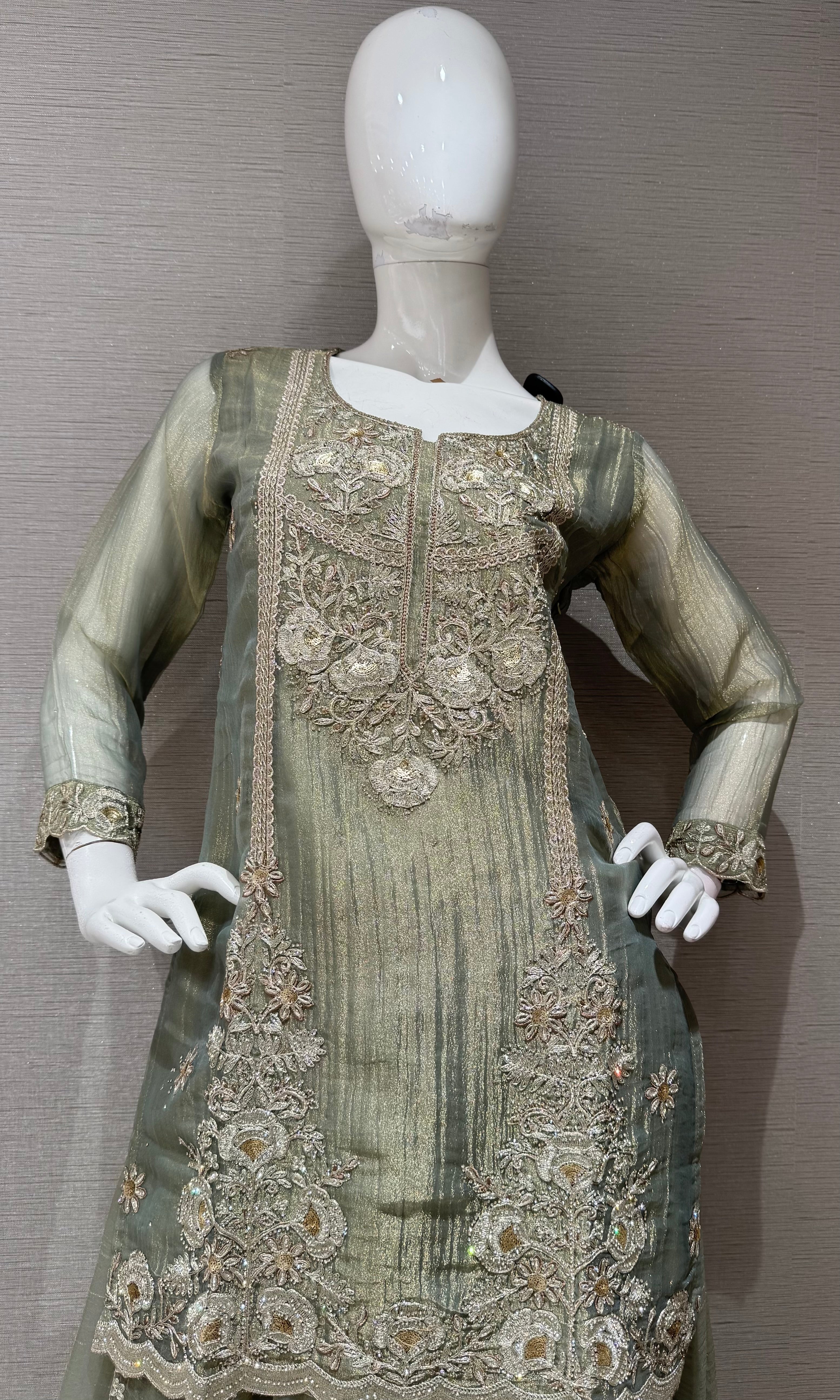 Pista green Shimmer gold embroidered Sharara Set
