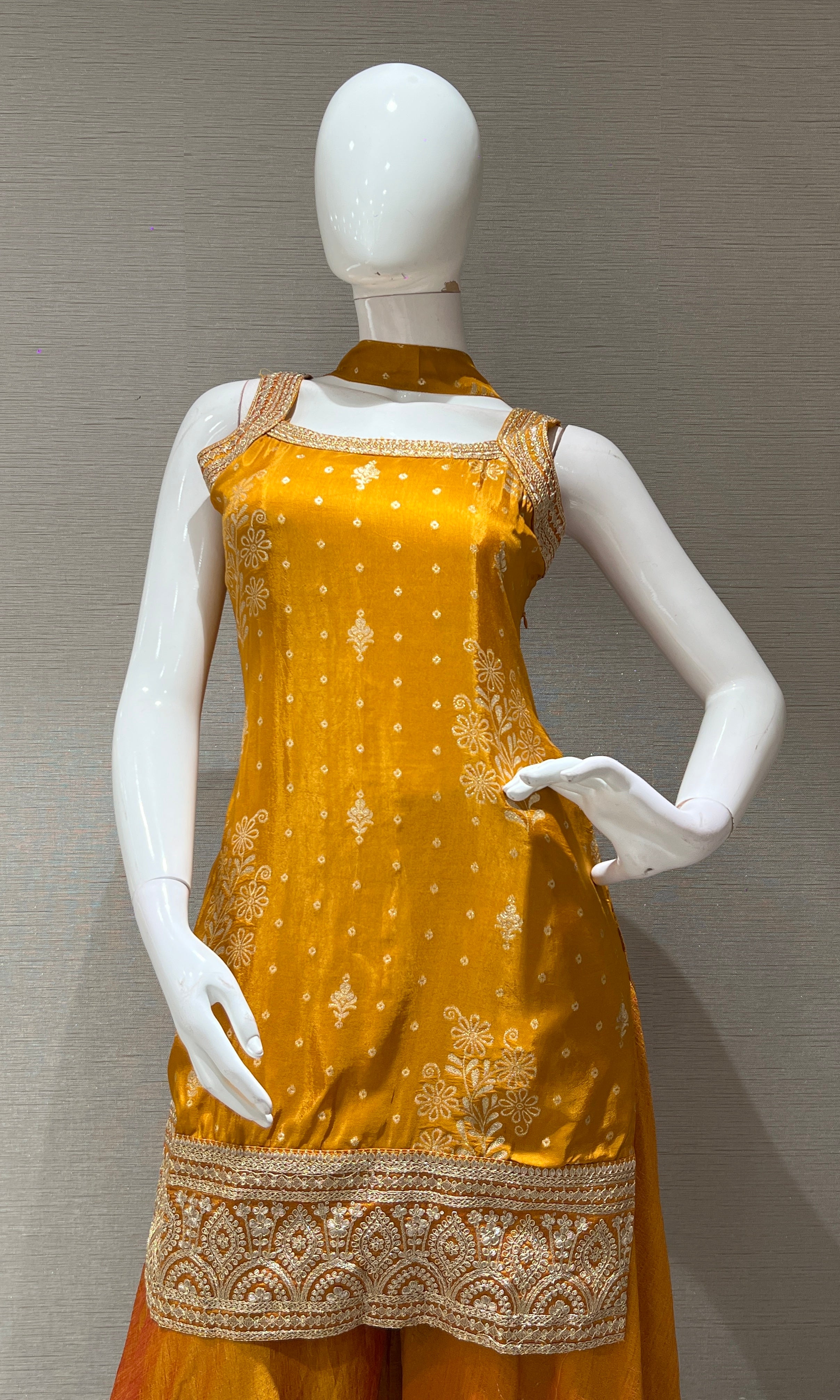 MUSTARD GOLD EMBROIDERED SHARARA SET