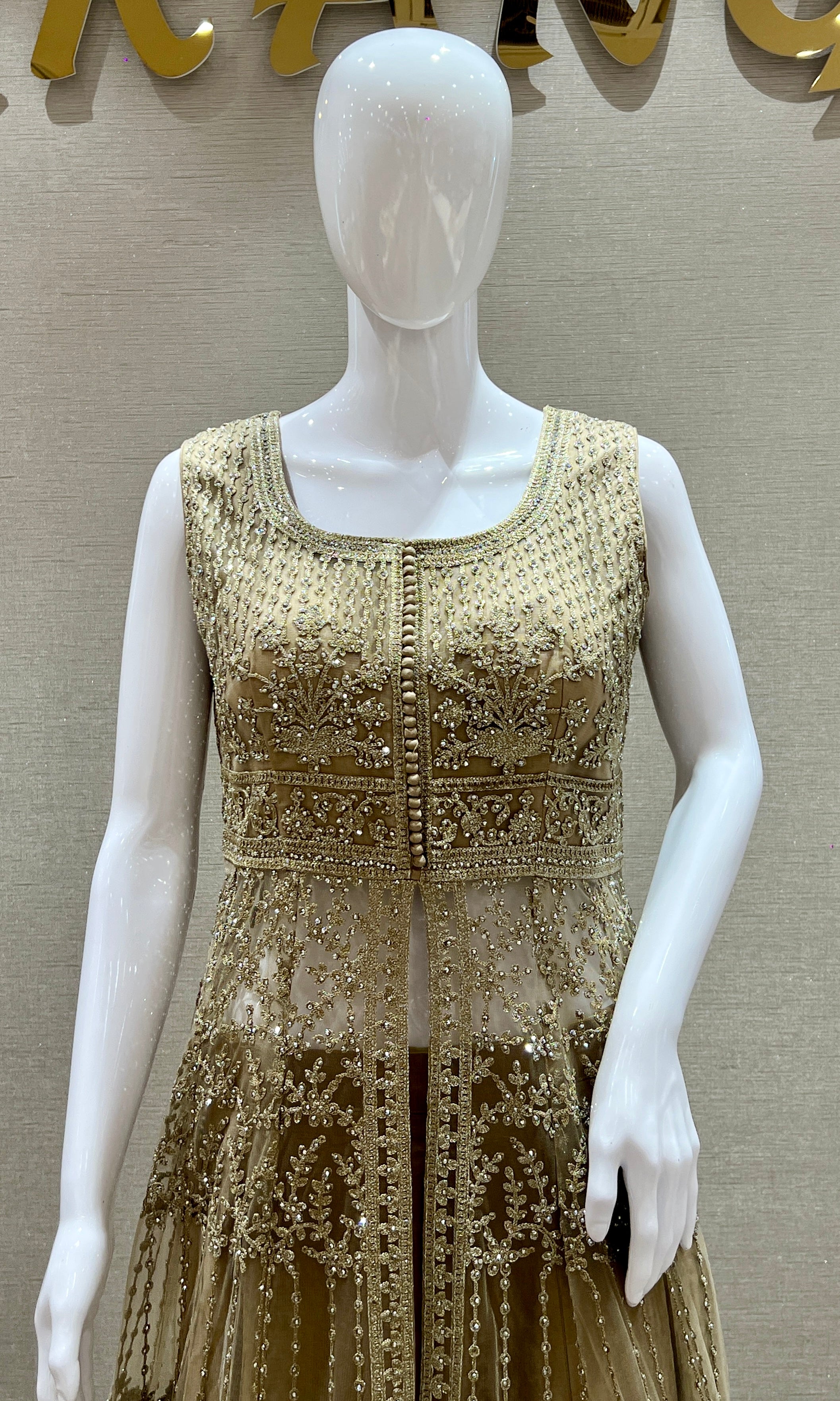 Gold long front slit dress