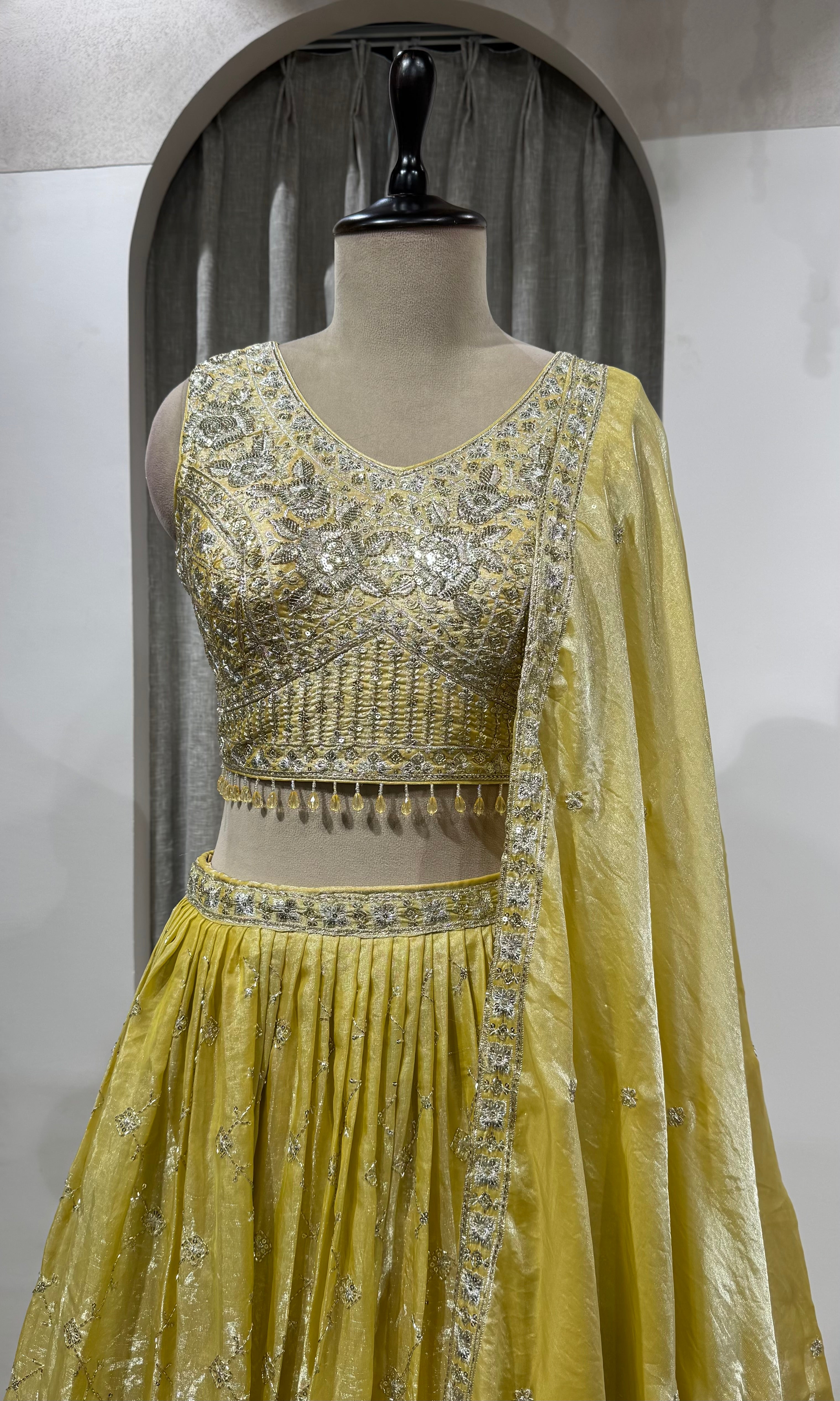Light Yellow Georgette Lehenga with Silver Border