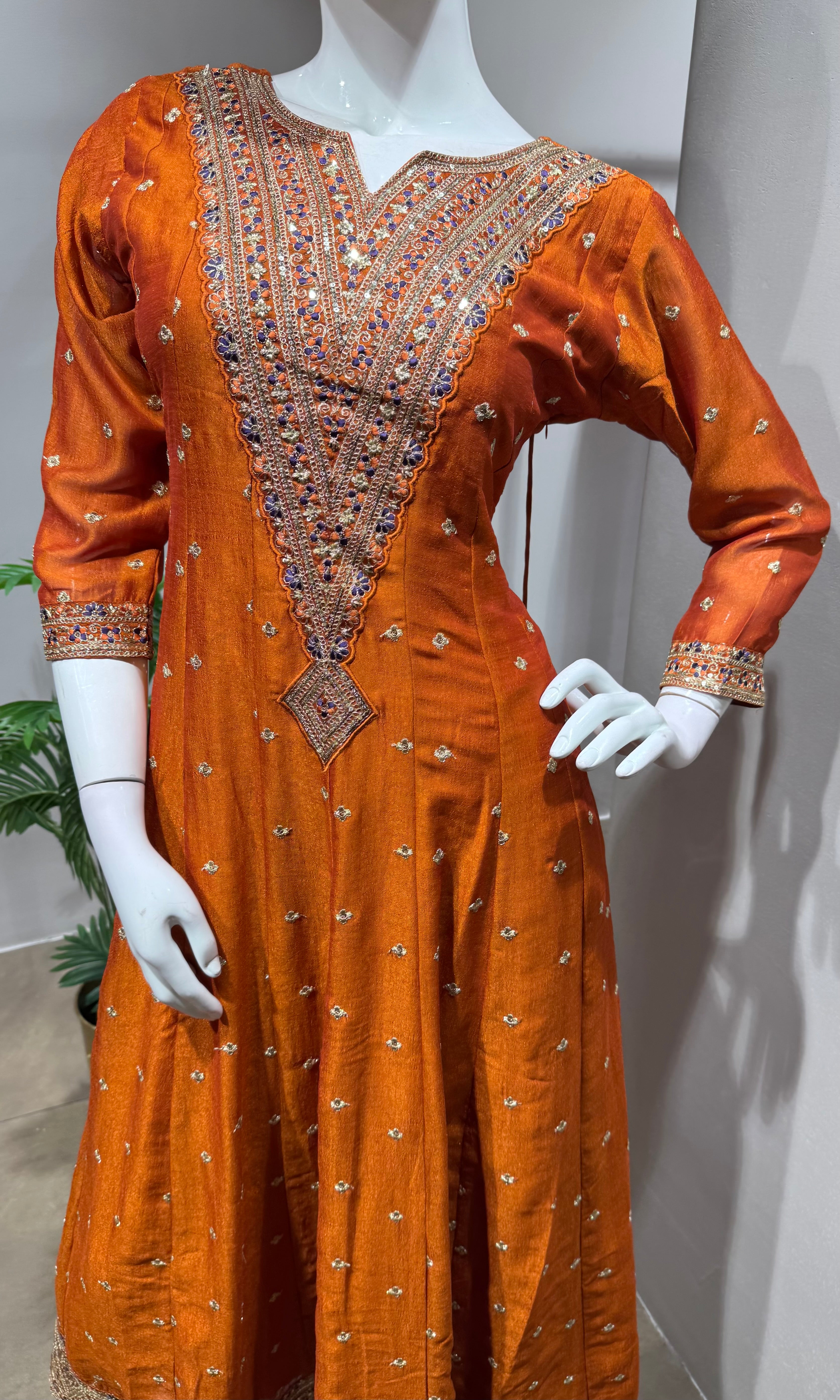 RUST Embroidered Silk Anarkali SET