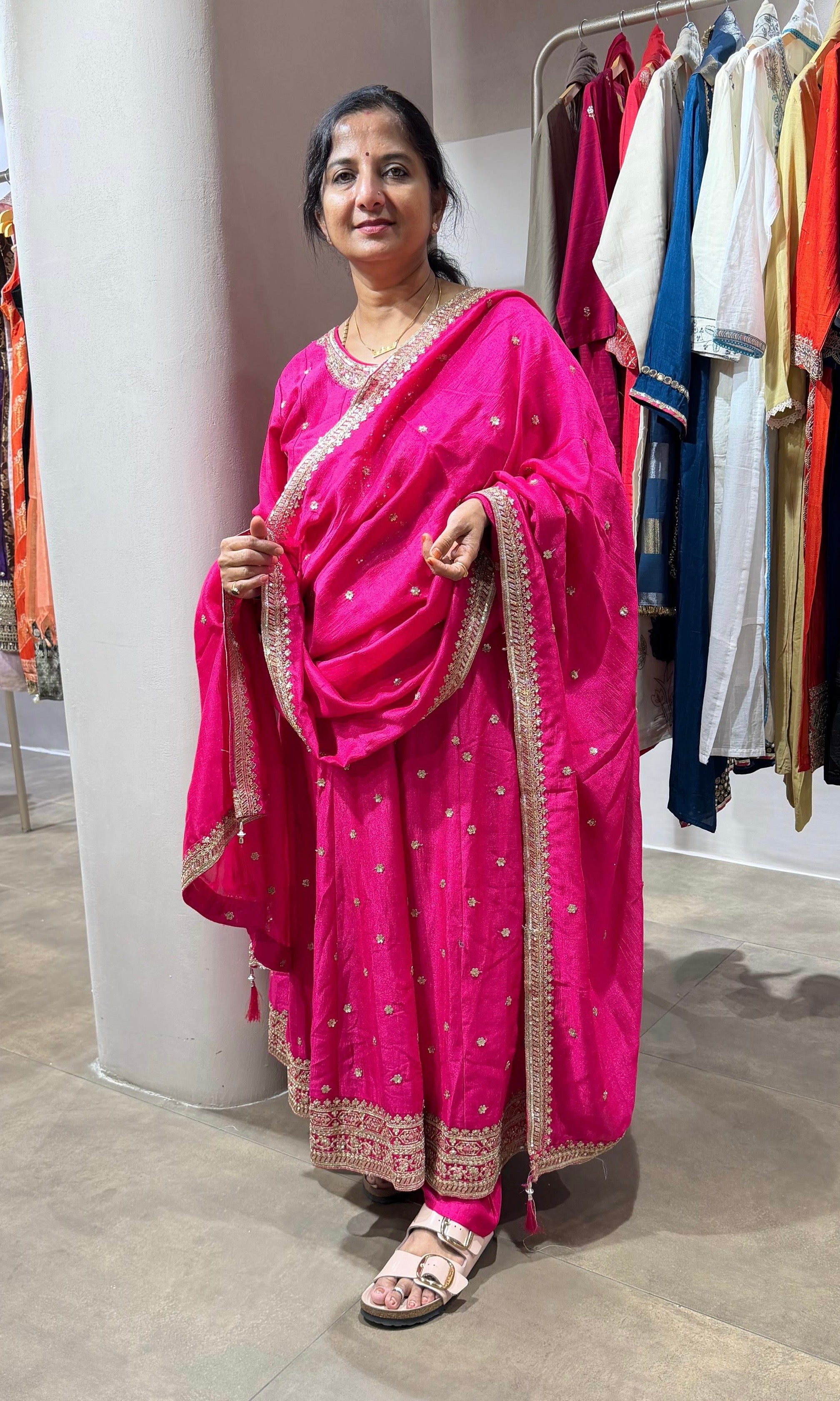 Pink Silk Embroidered Anarkali Set