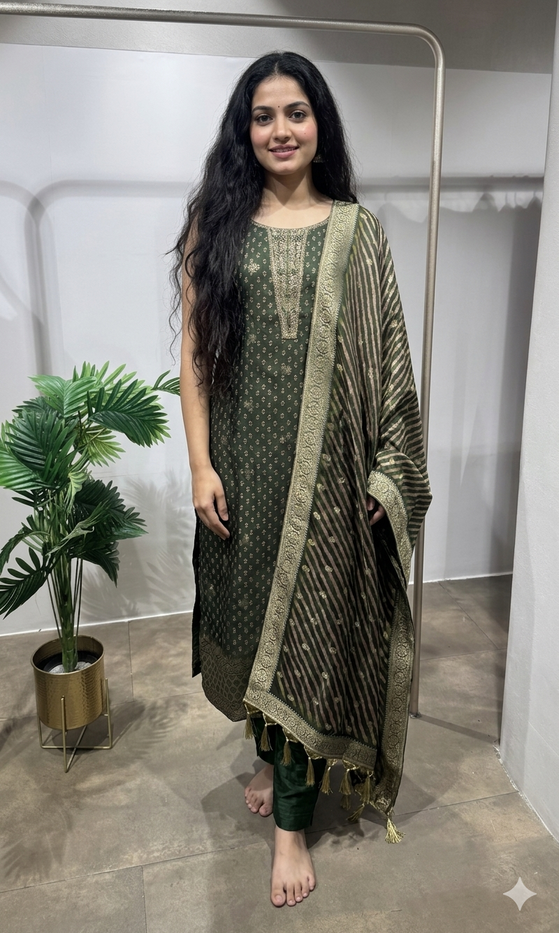 Green Gold Ethnic Kurta Set