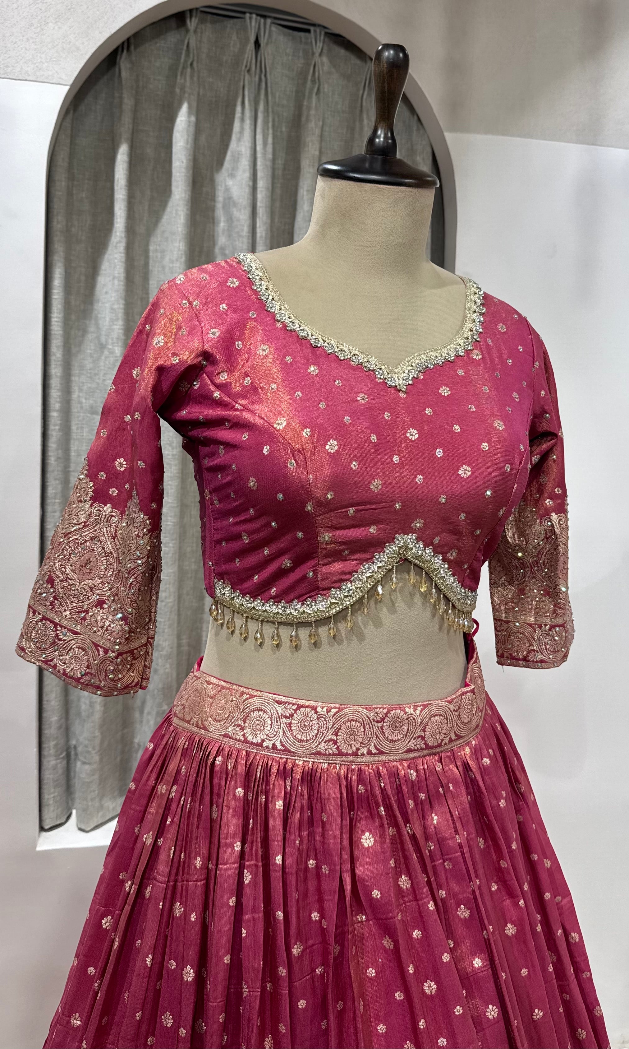 Pink Banarasi Lehenga Set with dupatta