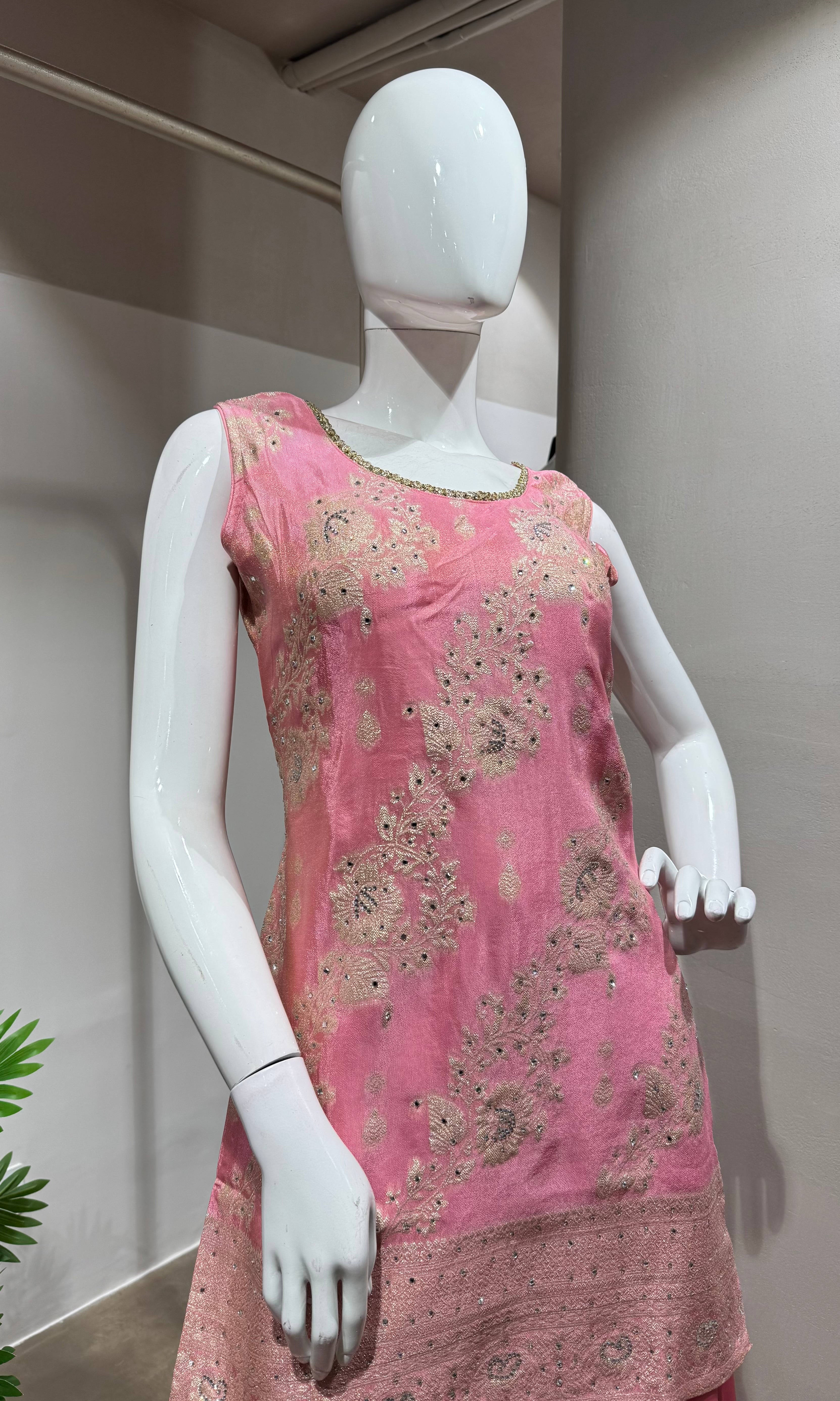 Pink Designer Beadwork Kurti SHARARA Set