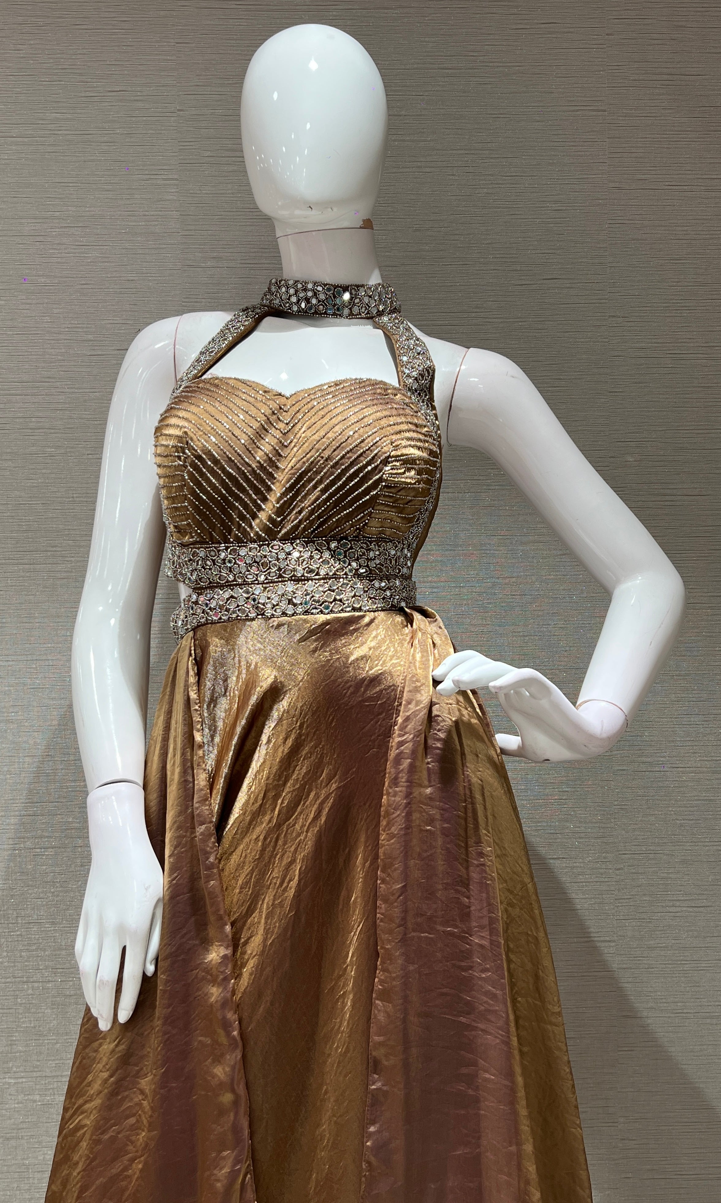 brown AND gold EMBELLISHED JUMPSUIT