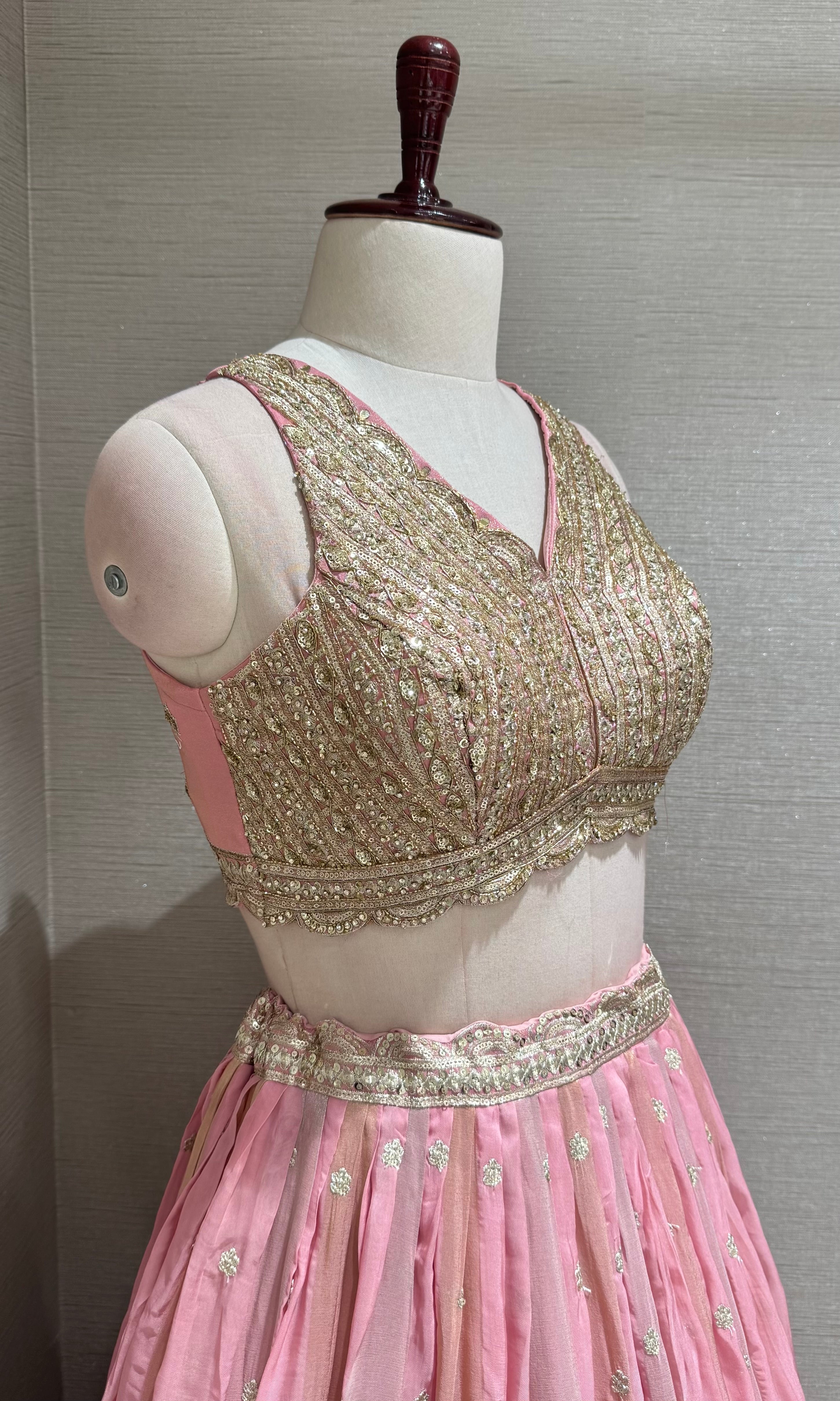 Blush Pink Silk Lehenga Set with Intricate Gold Borders