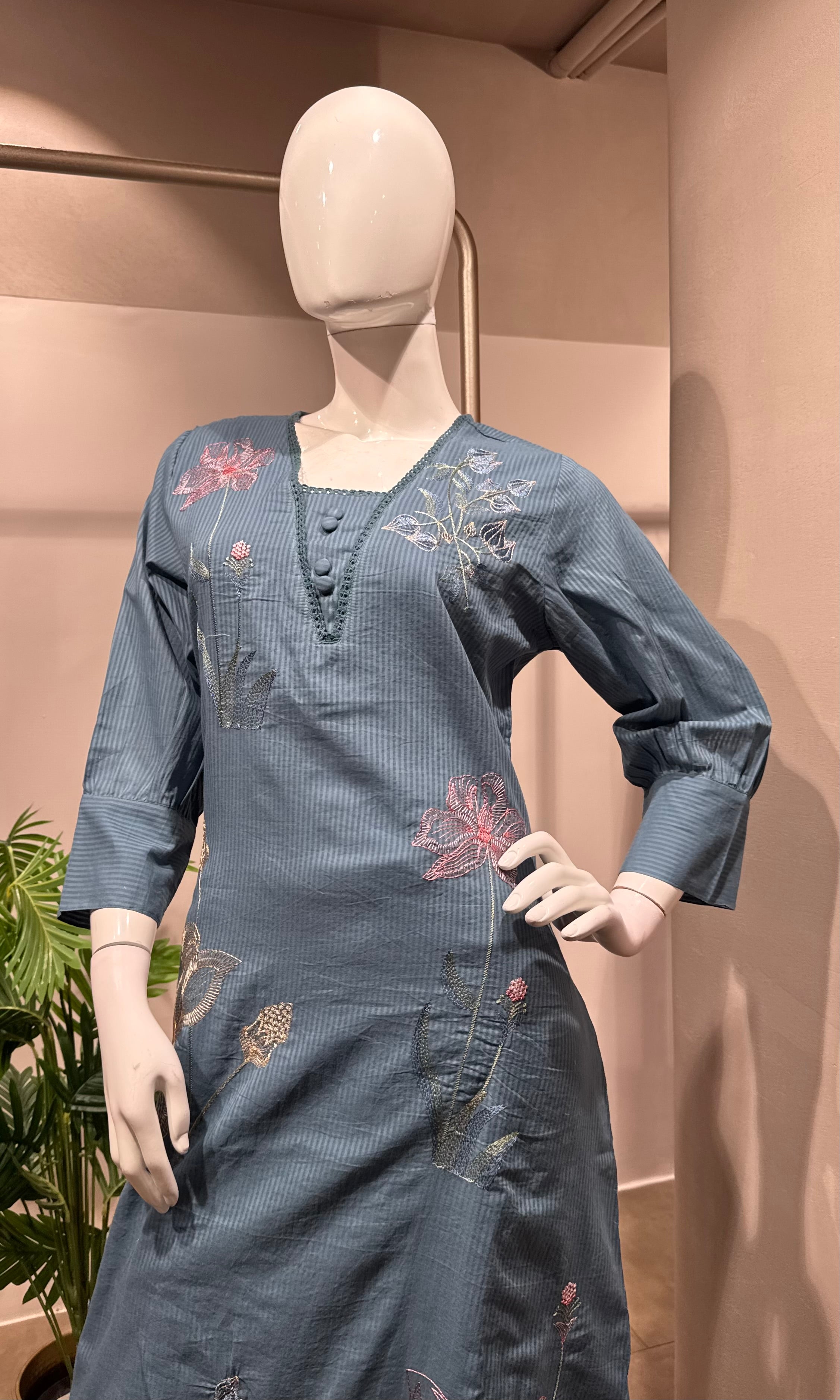 Light blue floral print kurta set