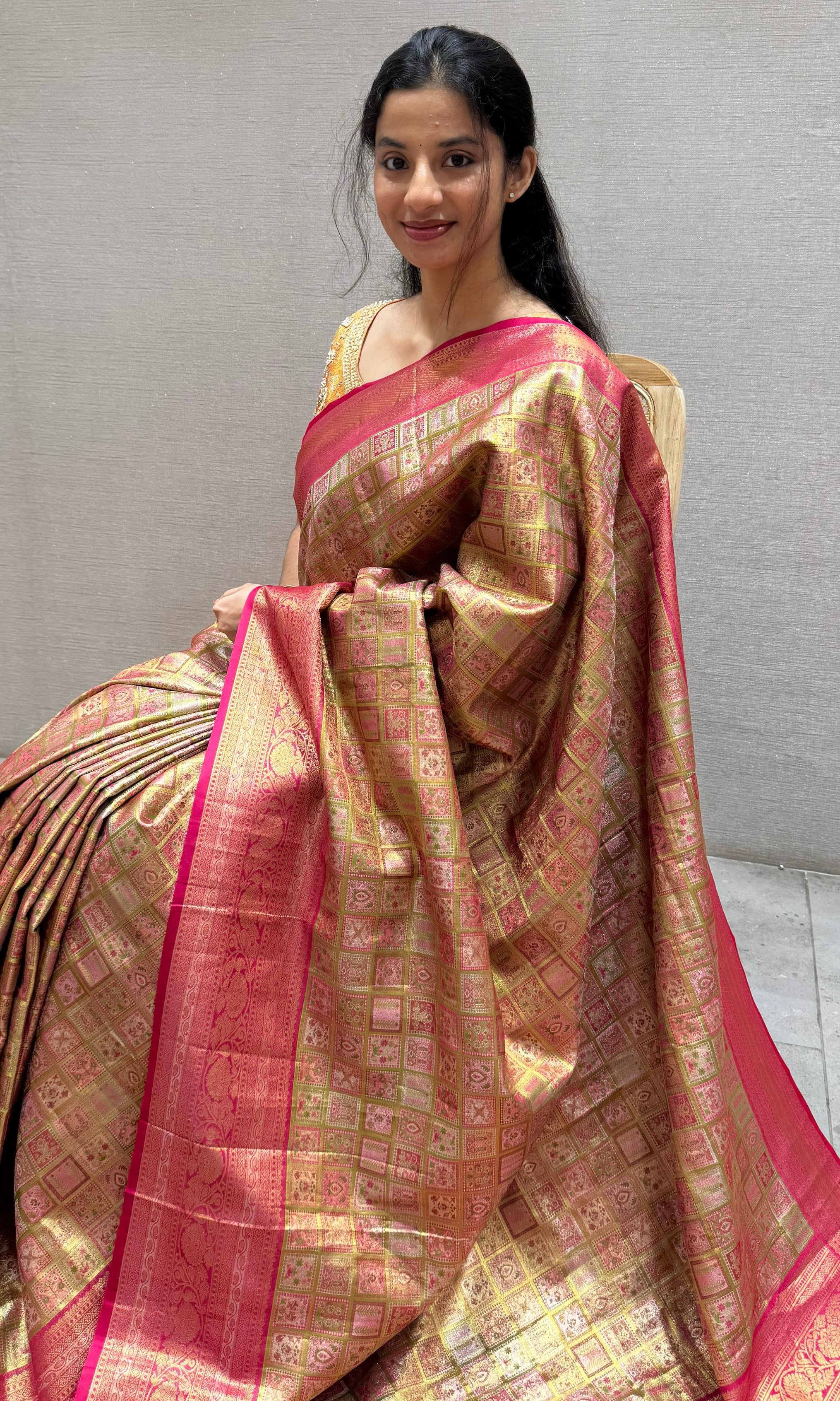 Pink saree with ready blouse