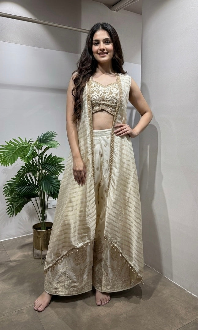 Cream Ethereal Shimmer Palazzo Set
