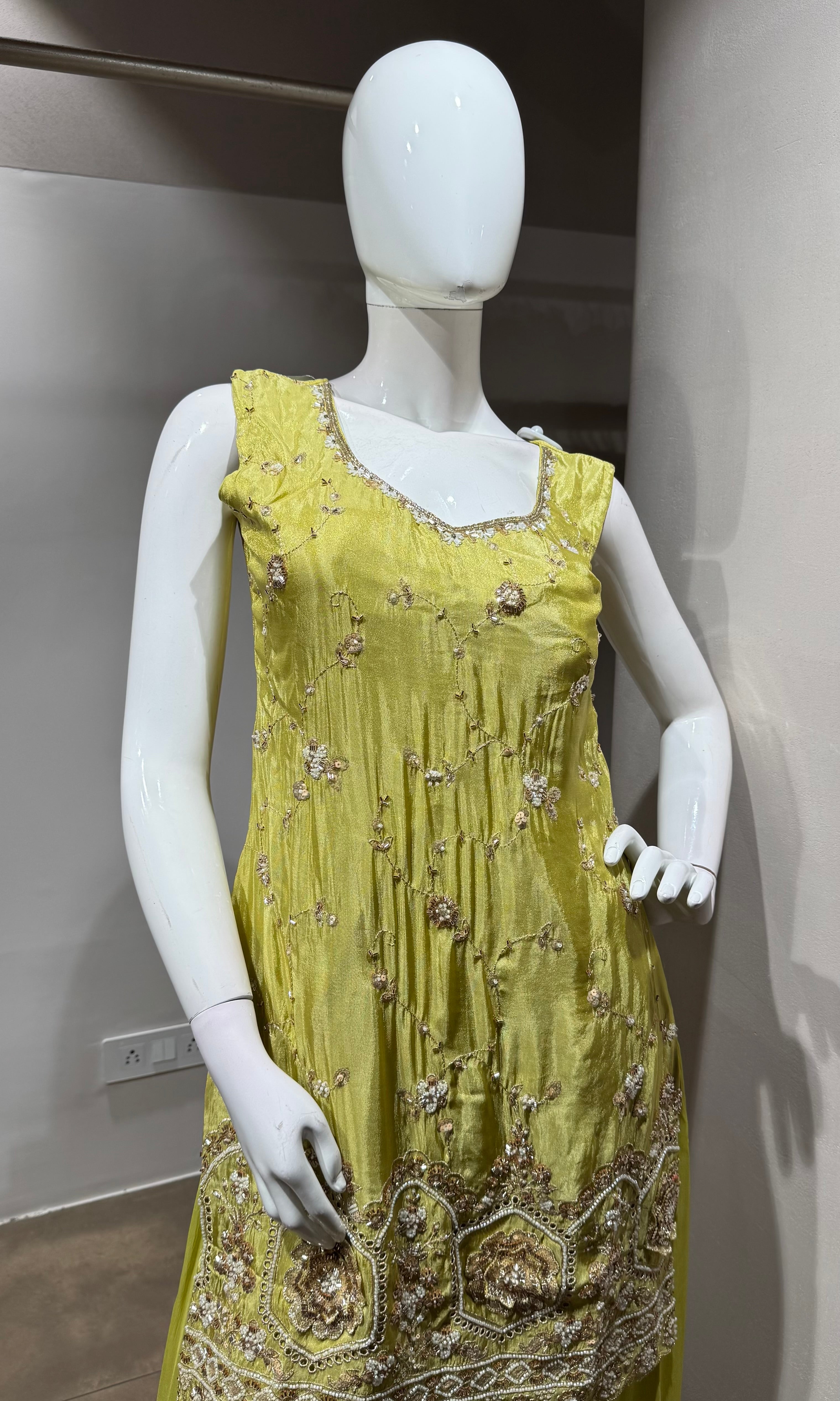 Mehendi Green Georgette Sharara Ensemble
