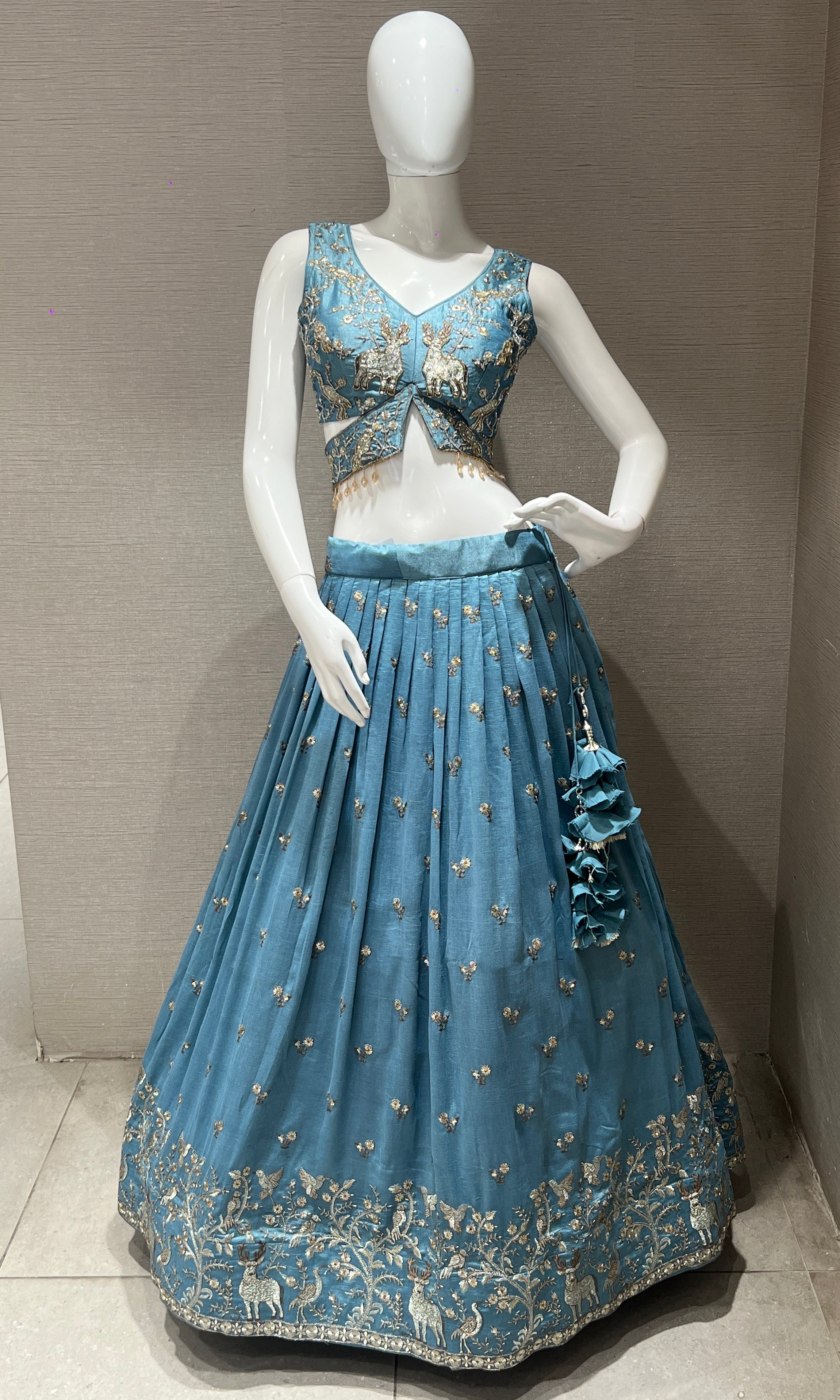 Light Blue Embroidered Lehenga