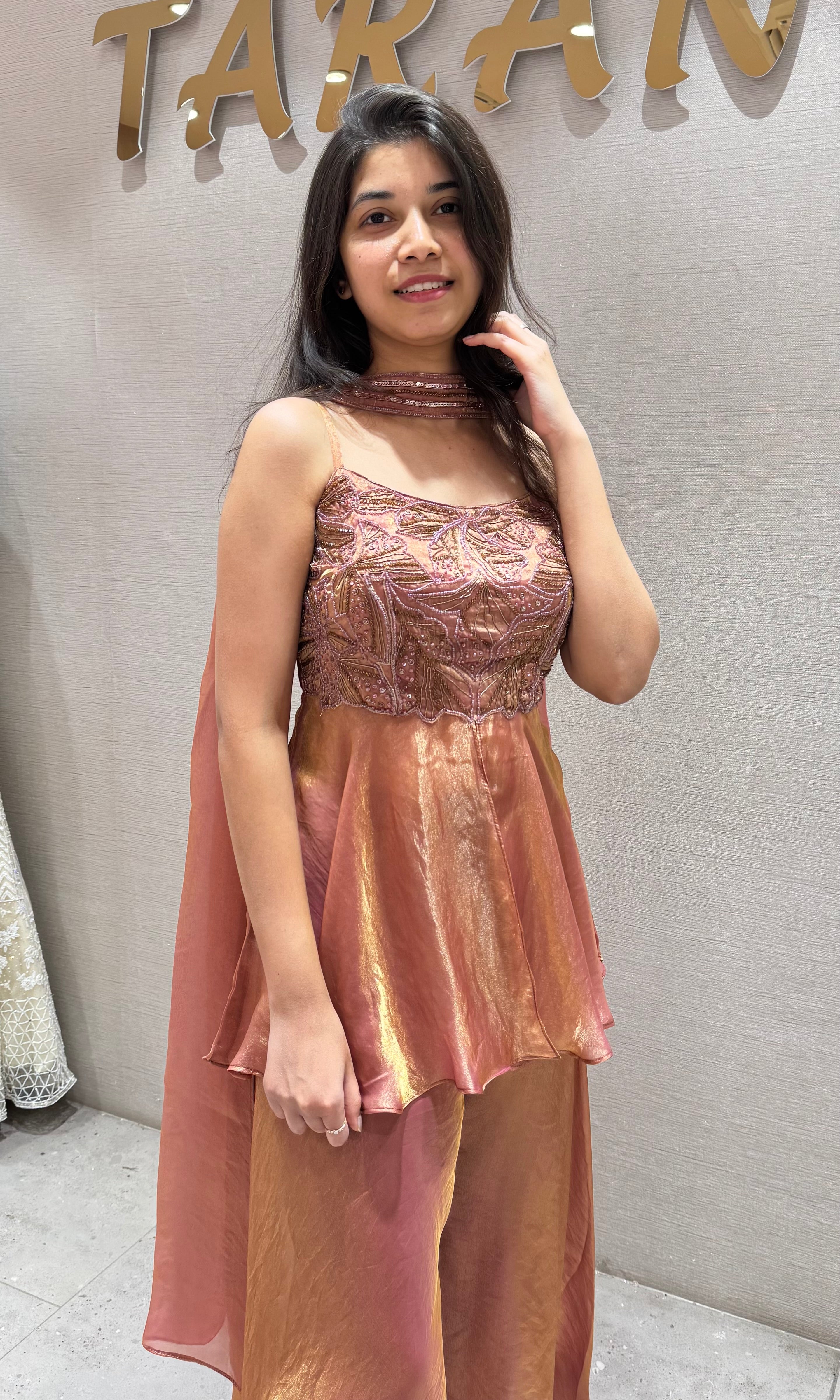 Rust EMBROIDERED PEPLUM PALAZZO SET