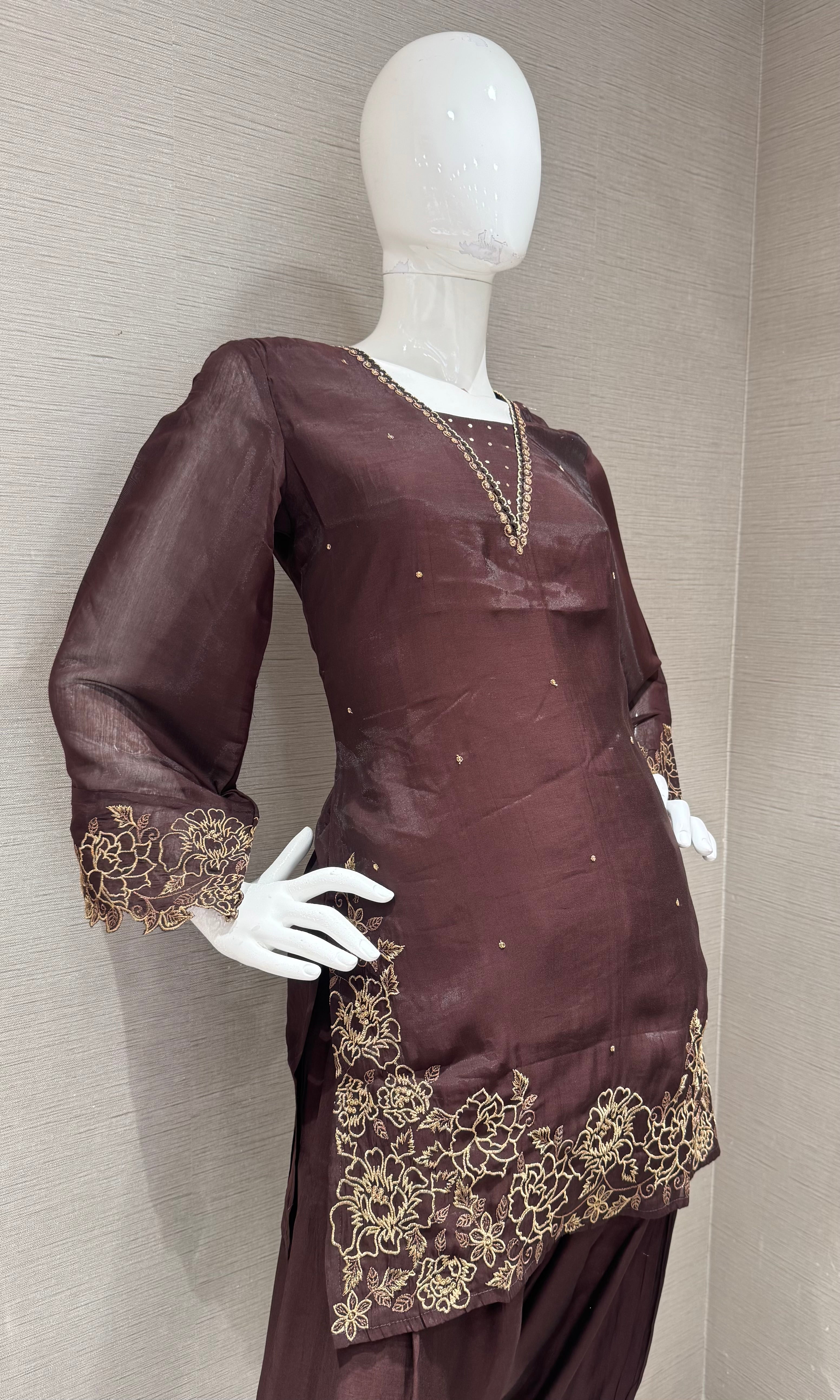 Brown floral farsi salwar kurta set