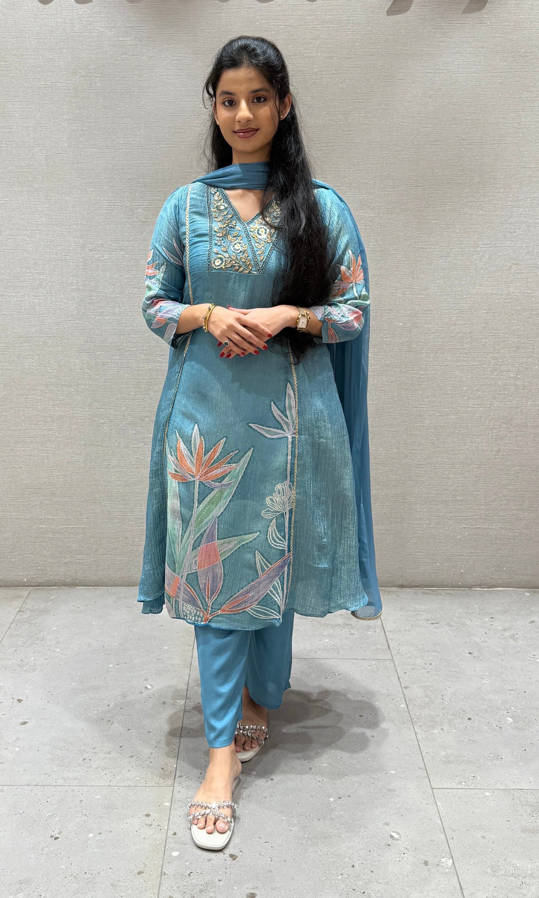 Lotus blue Floral kurta set