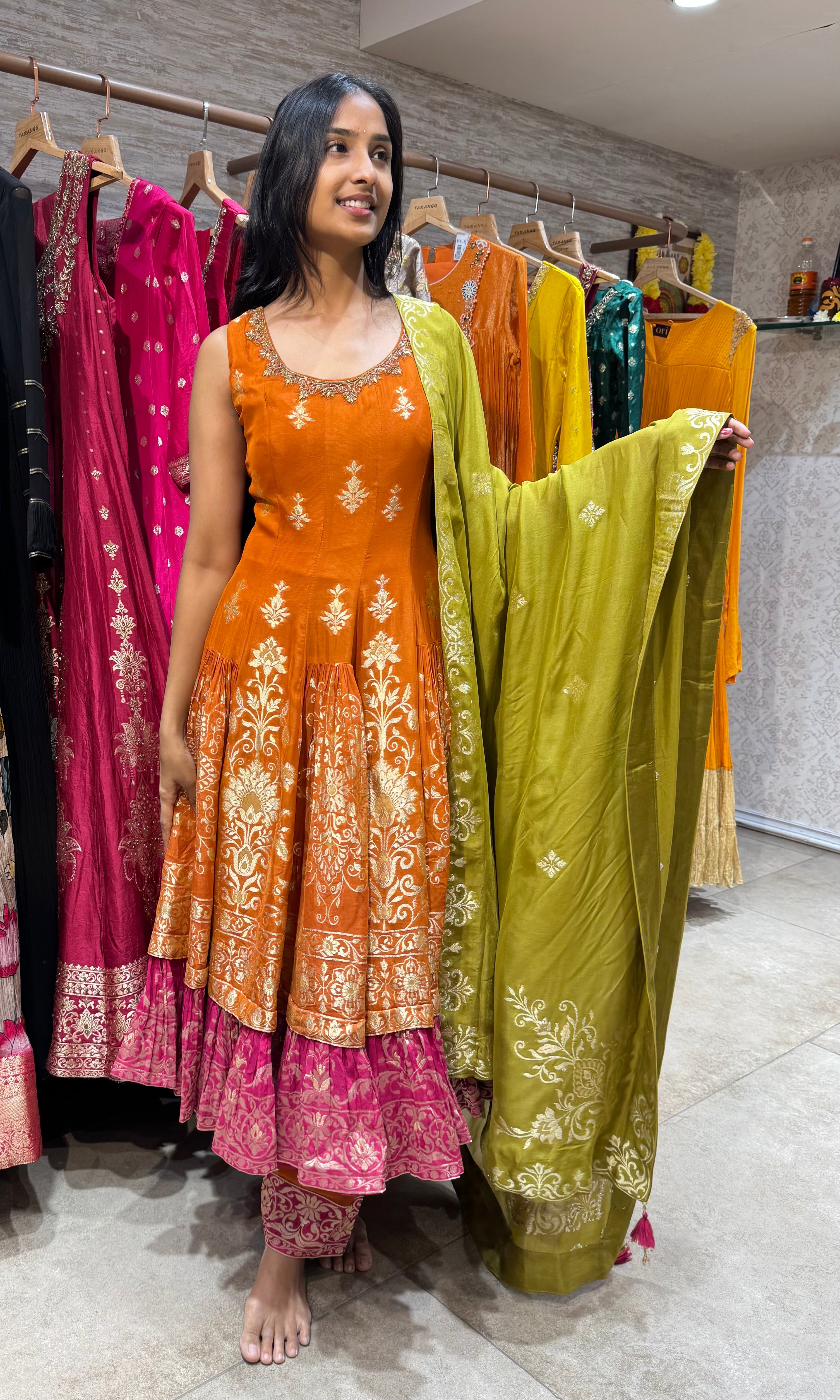 RUST GOLDEN EMBROIDERY ANARKALI SET