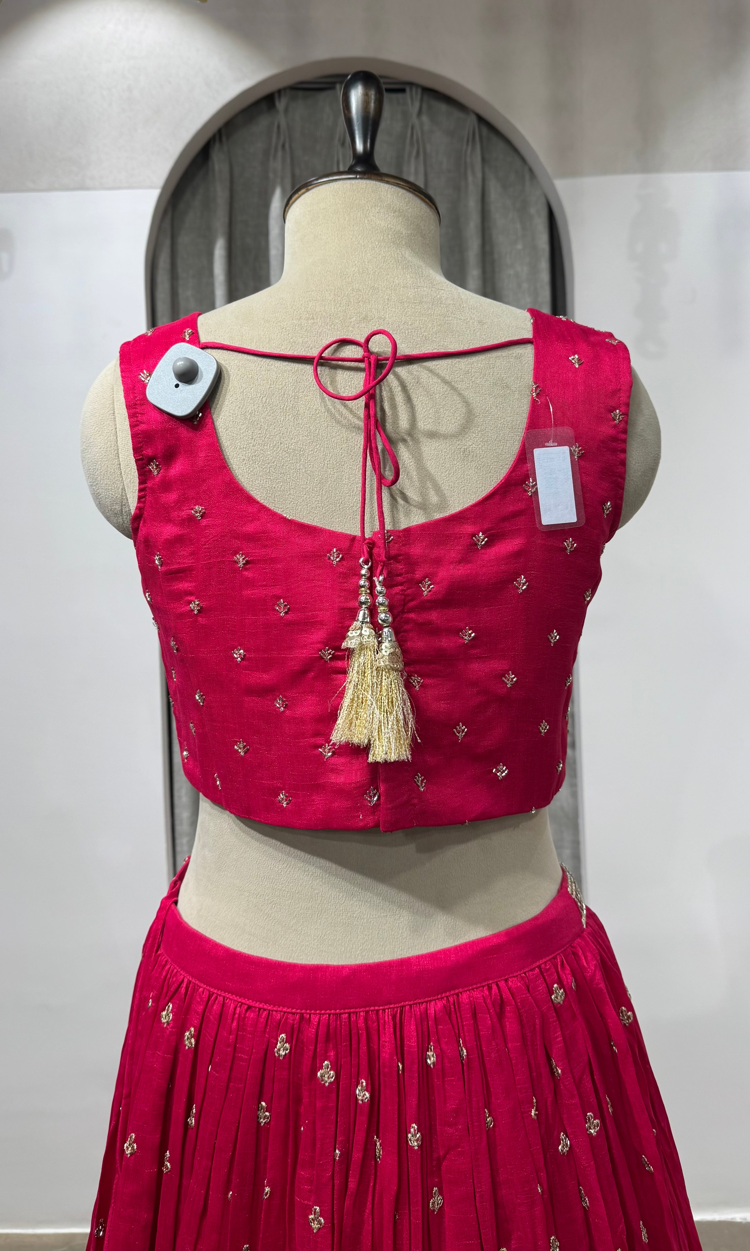 Rani pink Golden Ethnic Lehenga set