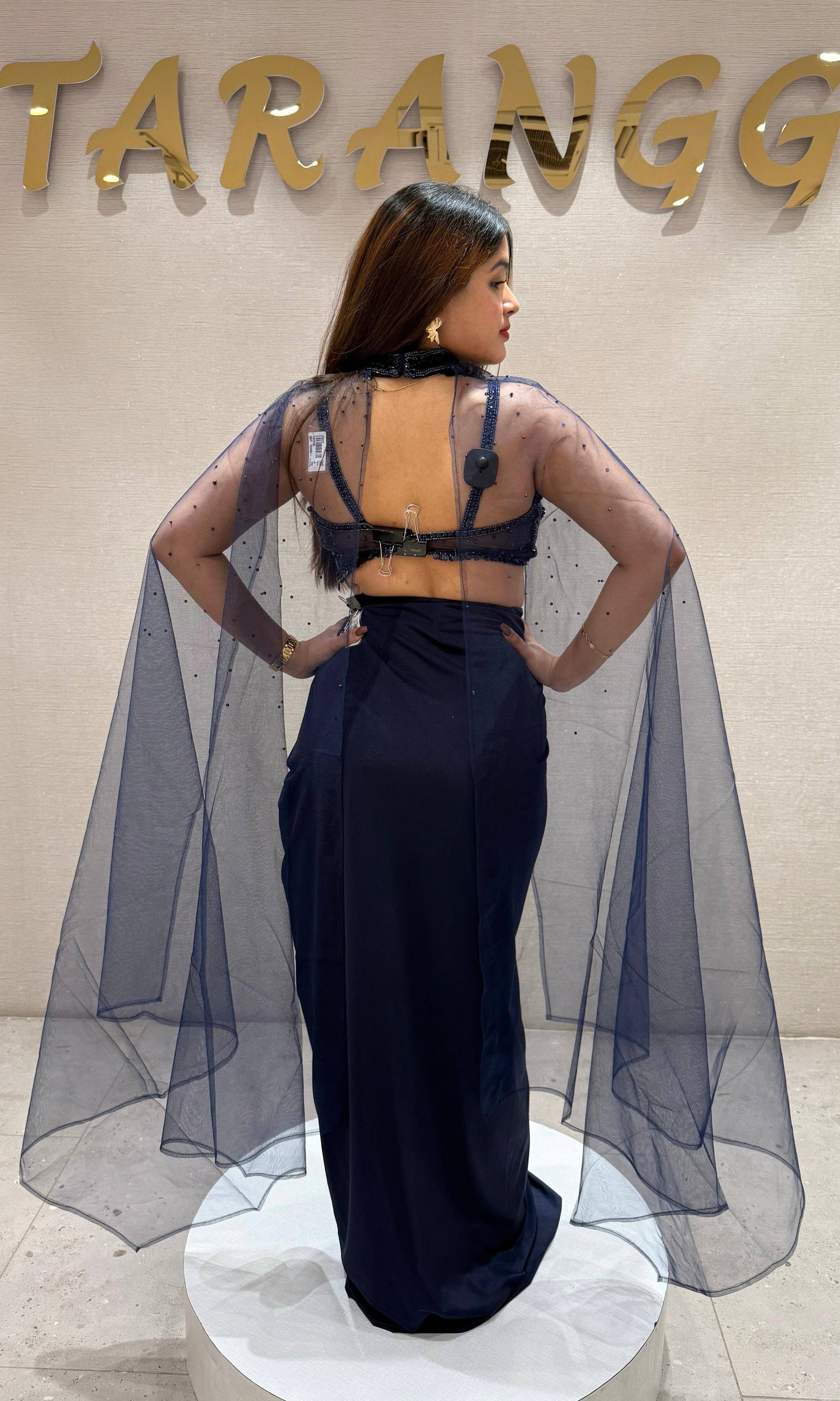 Navy blue 3 piece drape skirt dress